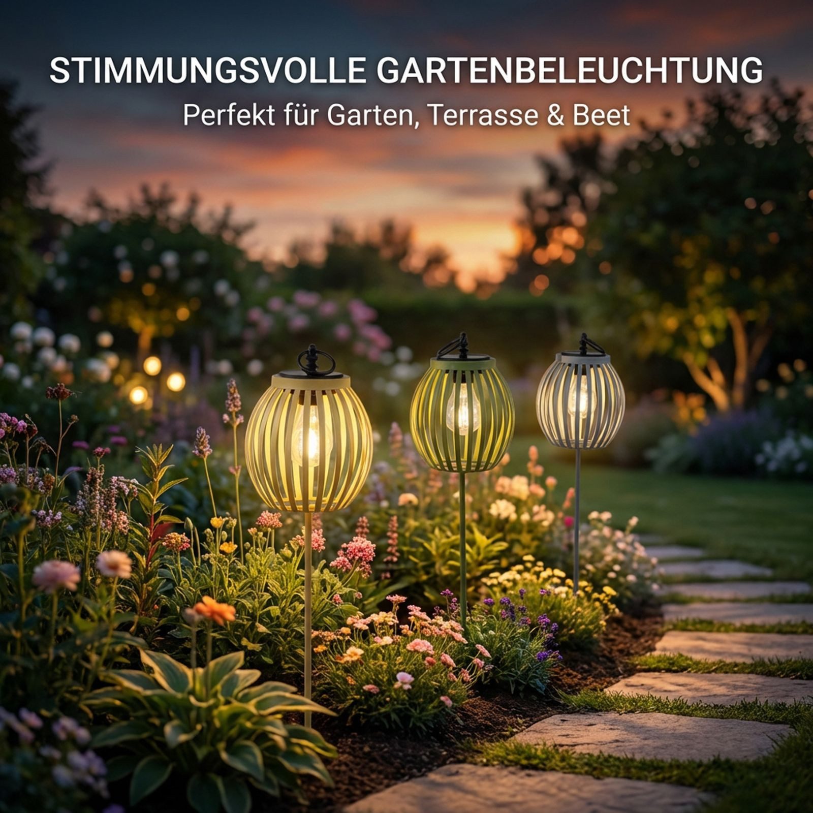 formano Gartenfigur 3er Set Solar LED Gartenstecker Metall Gartenstecker 87cm Modern
