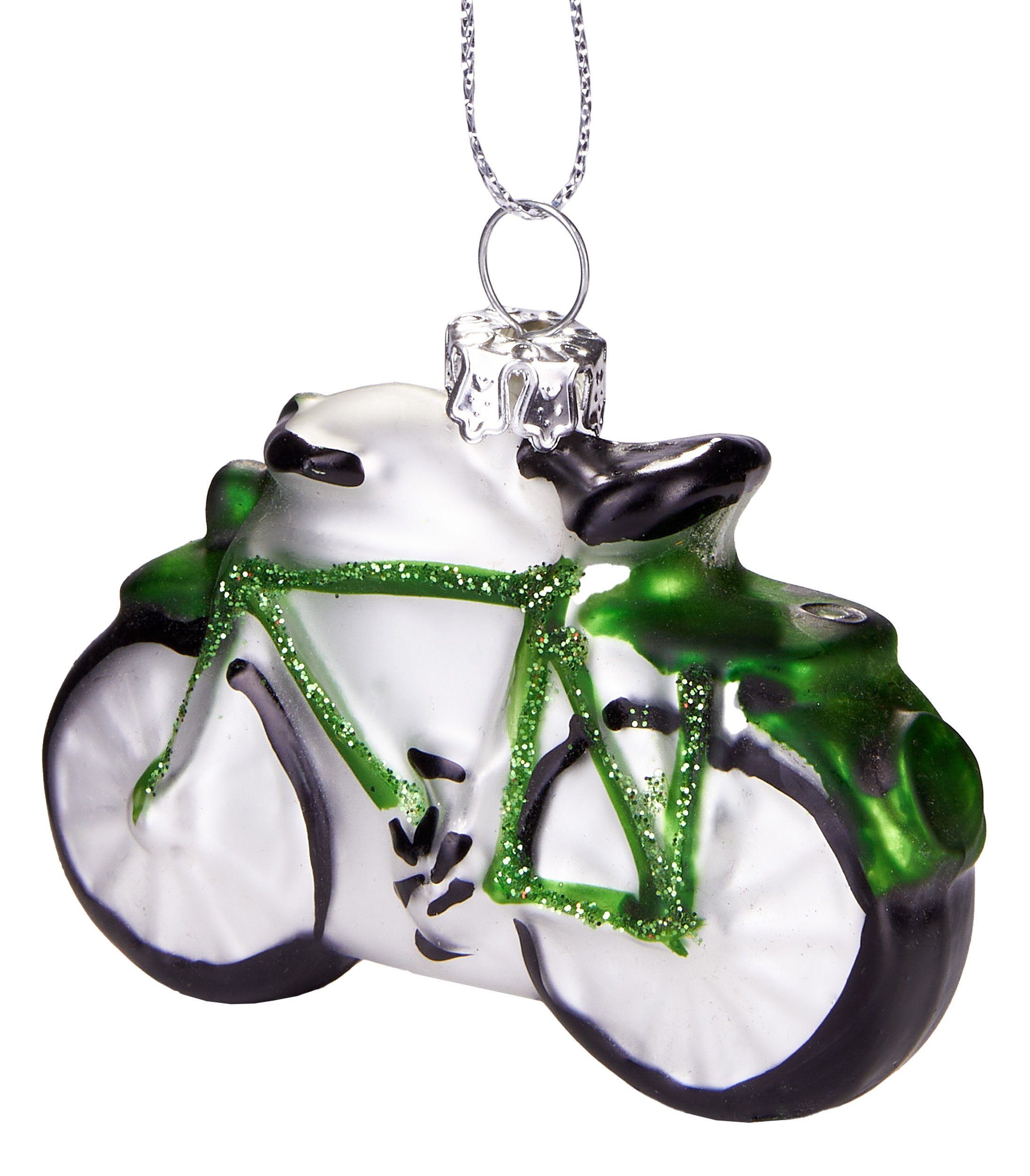BRUBAKER Christbaumschmuck Mundgeblasene Weihnachtskugel Grünes Fahrrad, sportlicher Weihnachtsschmuck-Anhänger aus Glas, handbemalt - 7 cm