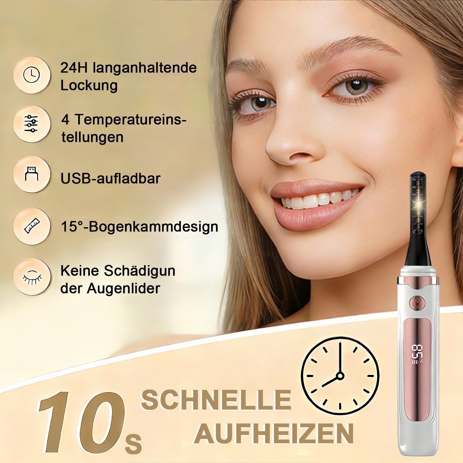 MOPUEA Wimpernzange Elektrischer Beheizbarer Wimpernformer Wimpernzange mit LED Display, 1-tlg., Heiz Wimperncurler 4 Temperaturstufen für langanhaltenden Schwung