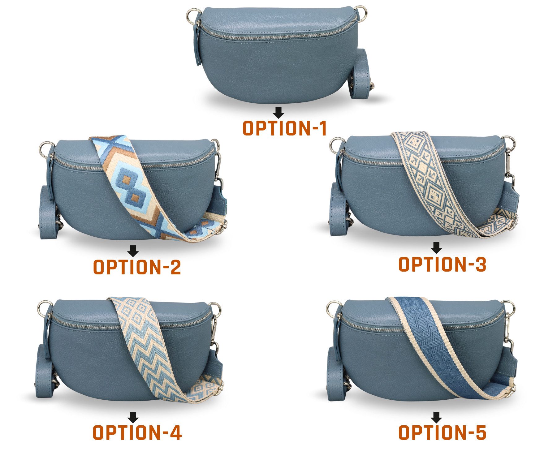 Adel Bags Gürteltasche Bauchtasche Damen Leder, Umhängetasche, Echtes Leder, Jeansblau, hergestellt in Italien, mit 2 Riemen