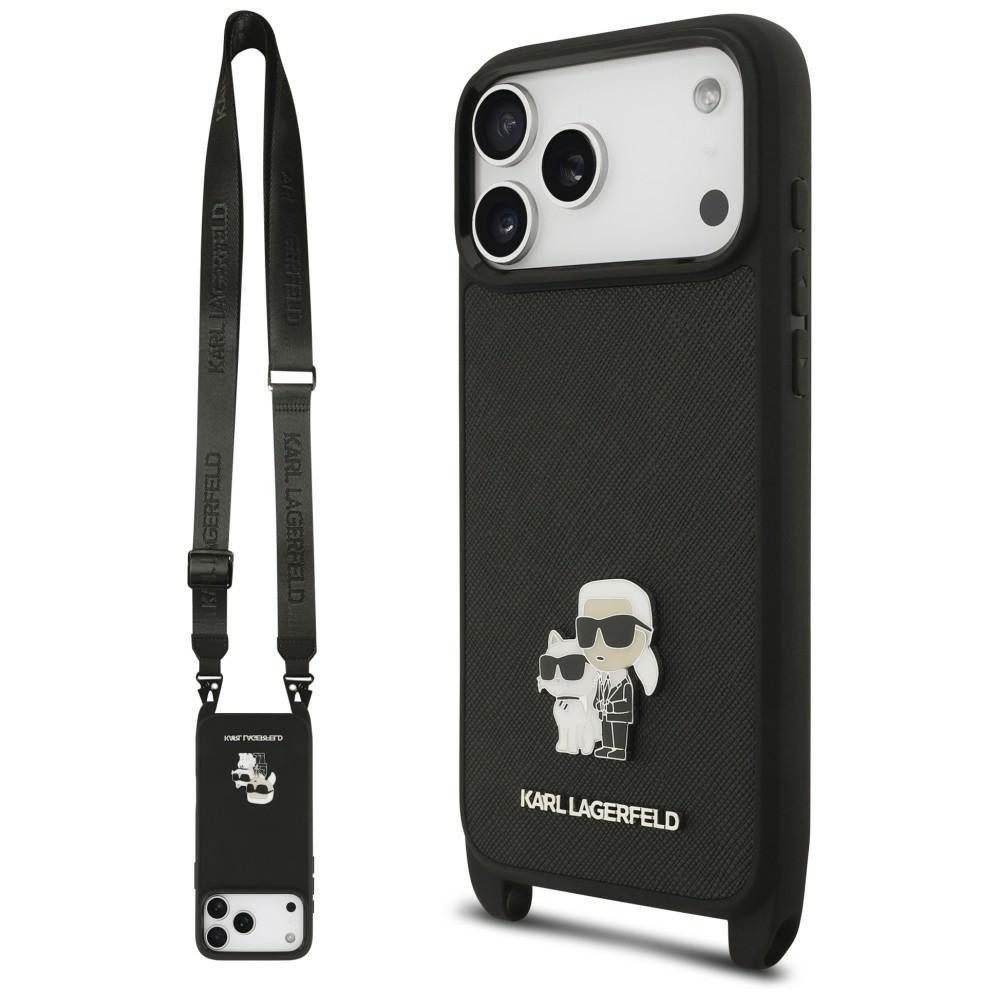 KARL LAGERFELD Handyhülle Schutzhülle Umhängehülle Smartphonetasche, Saffiano-Leder, abnehmbarer Umhängegurt