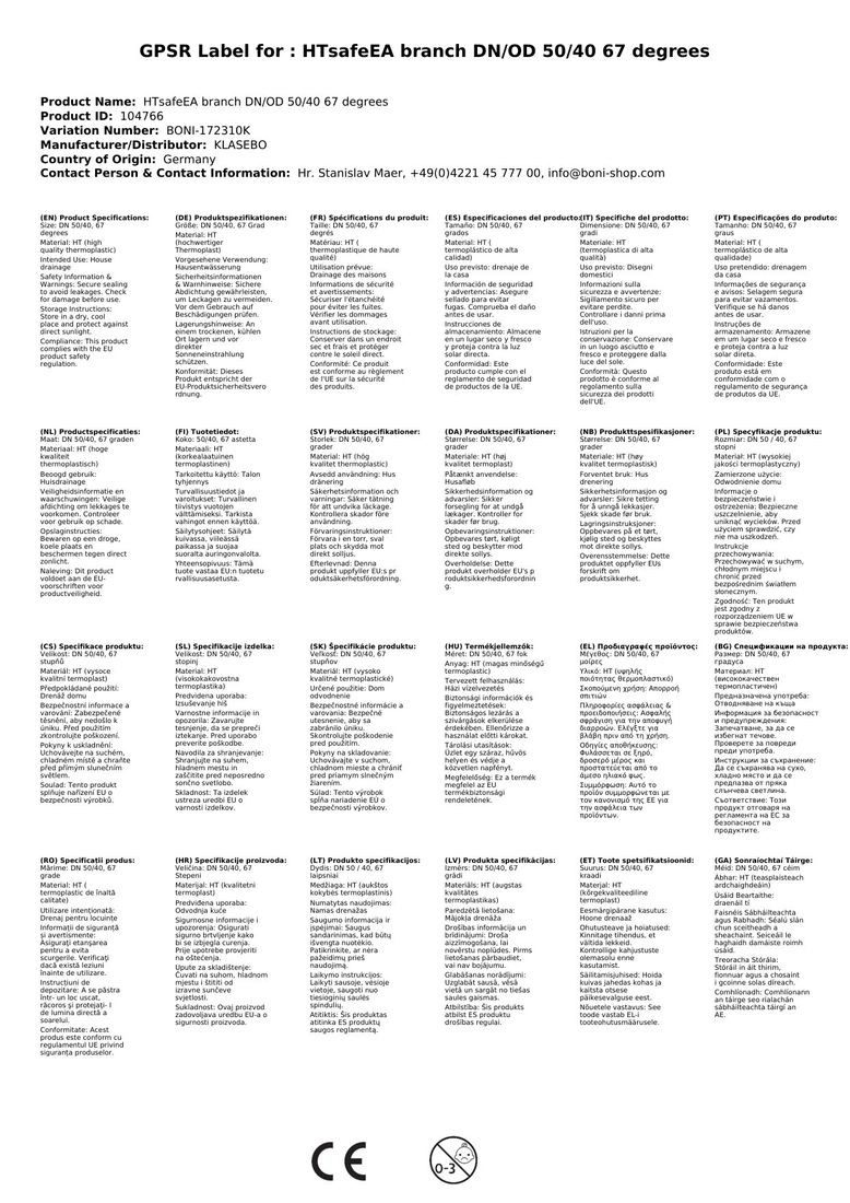 Kunstzweig HTsafeEA Abzweig DN/OD 50/40 67 Grad, KLASEBO®