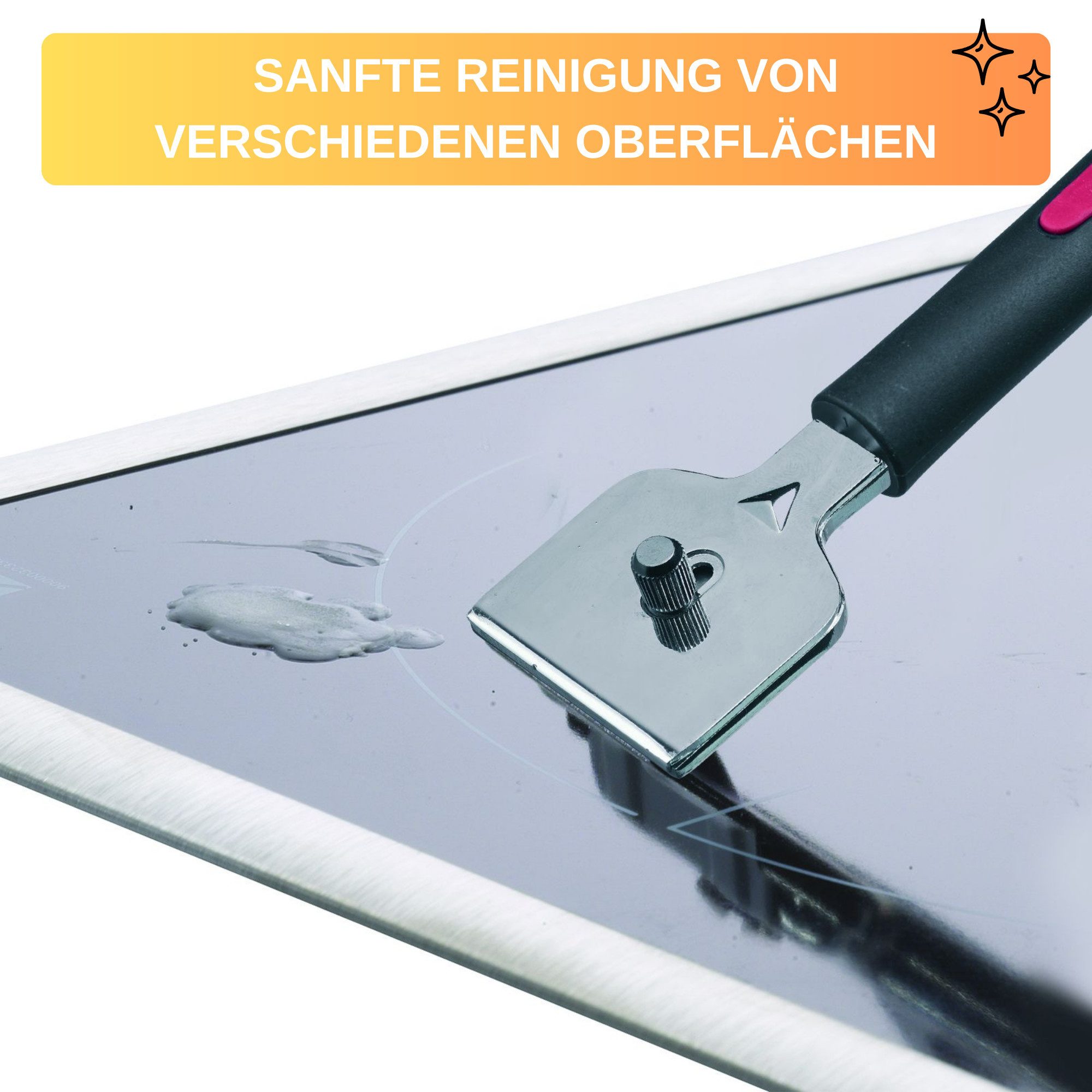 Thiru Universalschaber Ceranfeld- und Reinigungsschaber inklusive 5 Reinigungsklingen Made in Germany, Komfort-Soft-Touch-Griff, Aufhängeöse – Bild 4 von 5