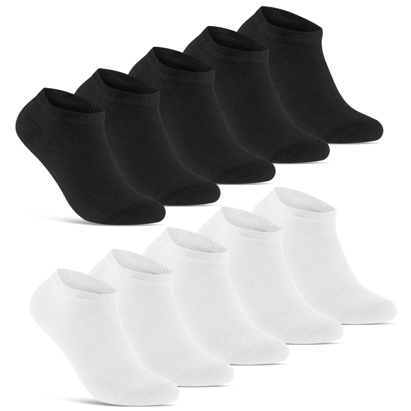 sockenkauf24 Sneakersocken 10 Paar Basic Sneaker Socken Herren & Damen aus Baumwolle (Schwarz/Weiß, 39-42) mit Komfortbund (Basicline) - 70202T WP