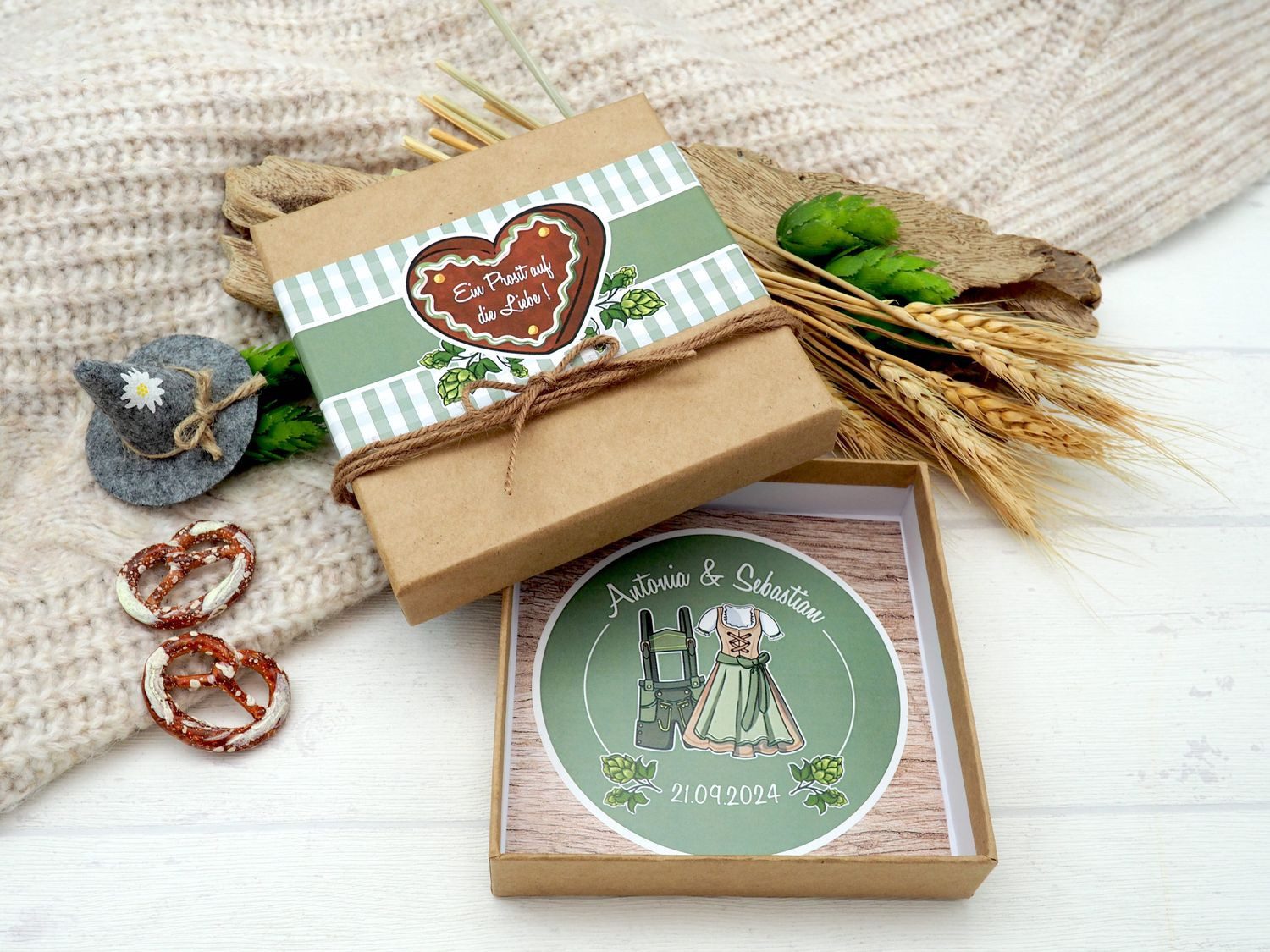 ZauberDeko Geschenkbox Geldgeschenk Oktoberfest Grün Geschenk Personalisiert Natur Hochzeit