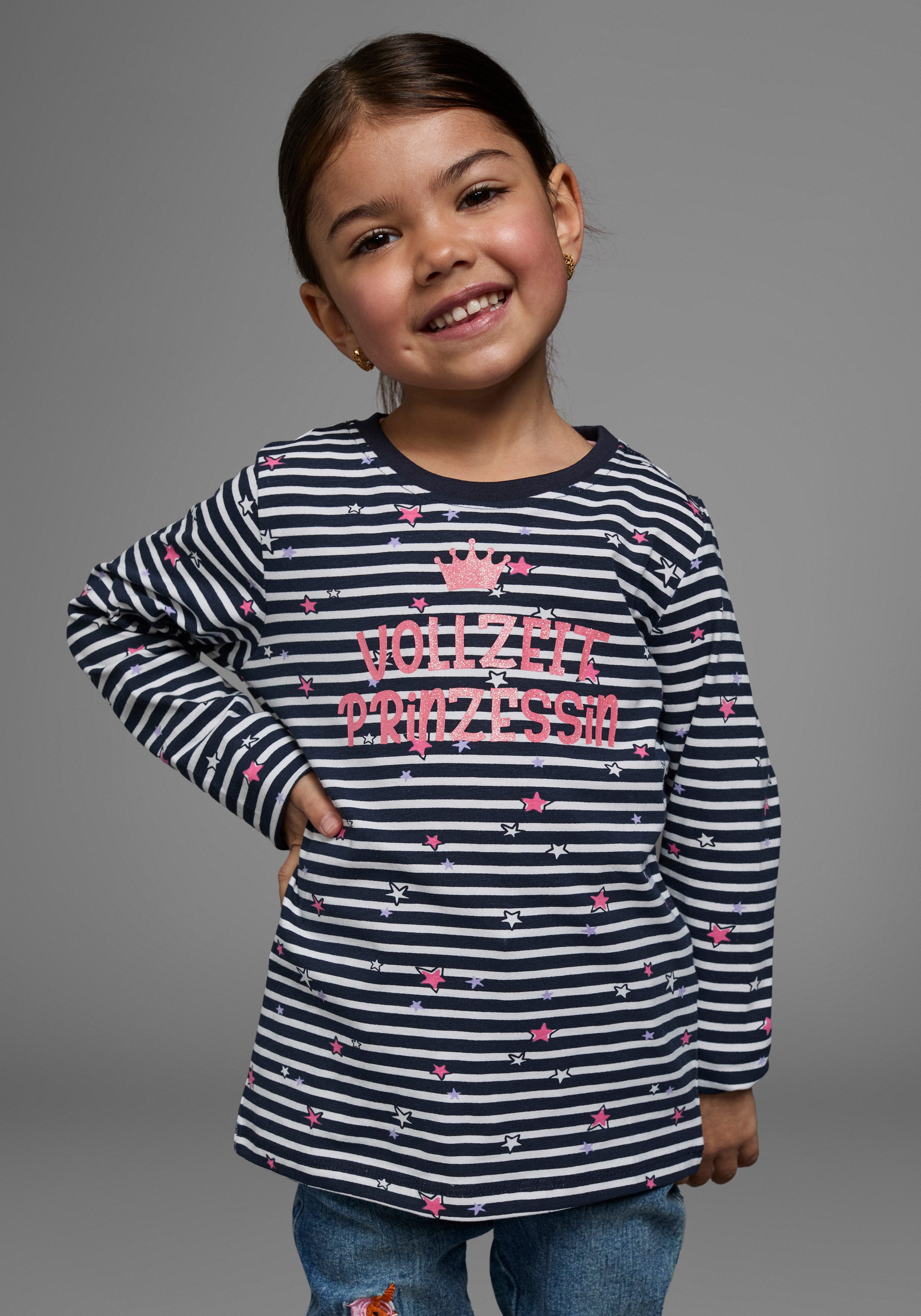KIDSWORLD Langarmshirt Vollzeit Prinzessin Langarm, Basic-Passform, mit Sternmuster, Rundhalsausschnitt