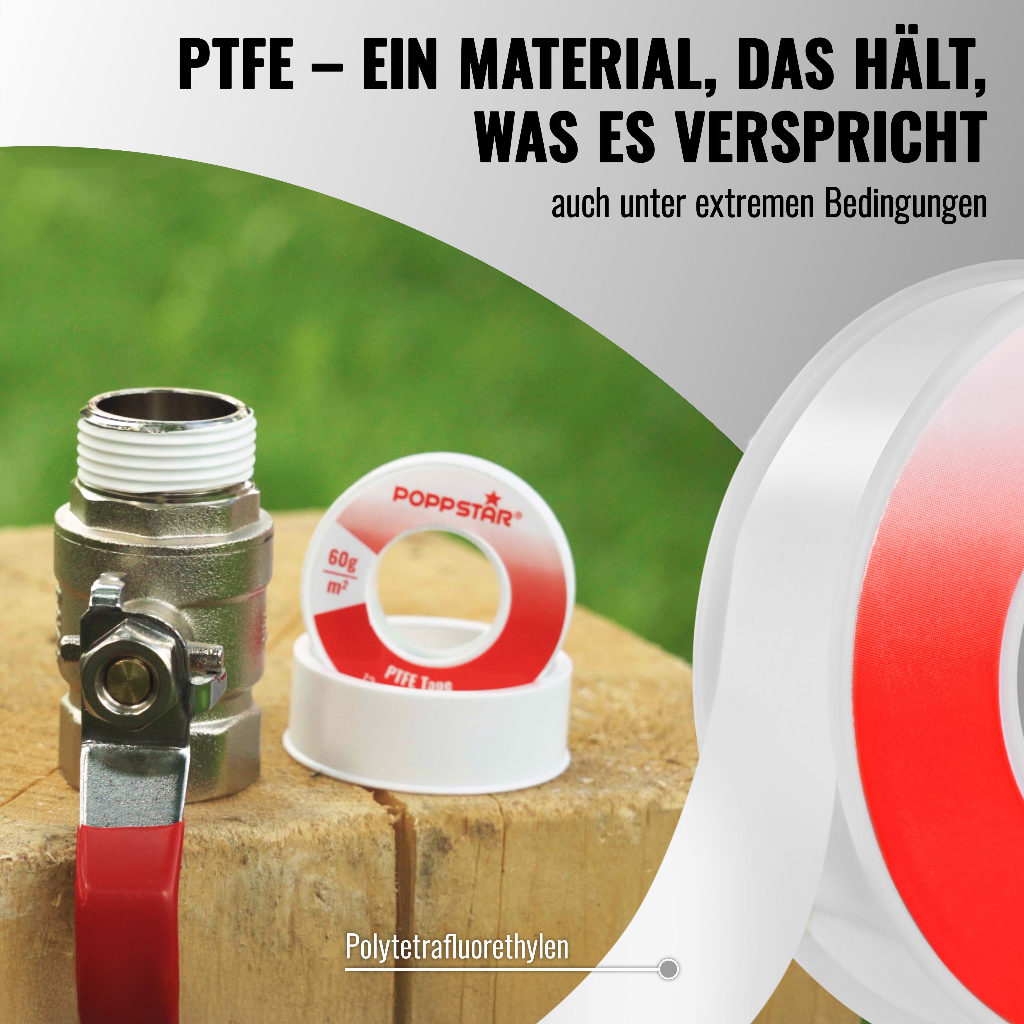 Poppstar Gewindedichtband PTFE 60g/m² FRp für Feingewinde, (1-St), Teflon-Dichtband für Gas & Wasser-Abdichtung 12m x 12mm x 0,1mm – Bild 4 von 5