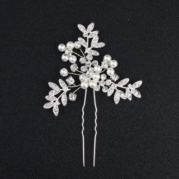 AUKUU Diadem Einfache Einfache Brauthaarnadel exquisite handgewebte Nadeln, Perlen und Strass Brautkleid Kopfschmuck