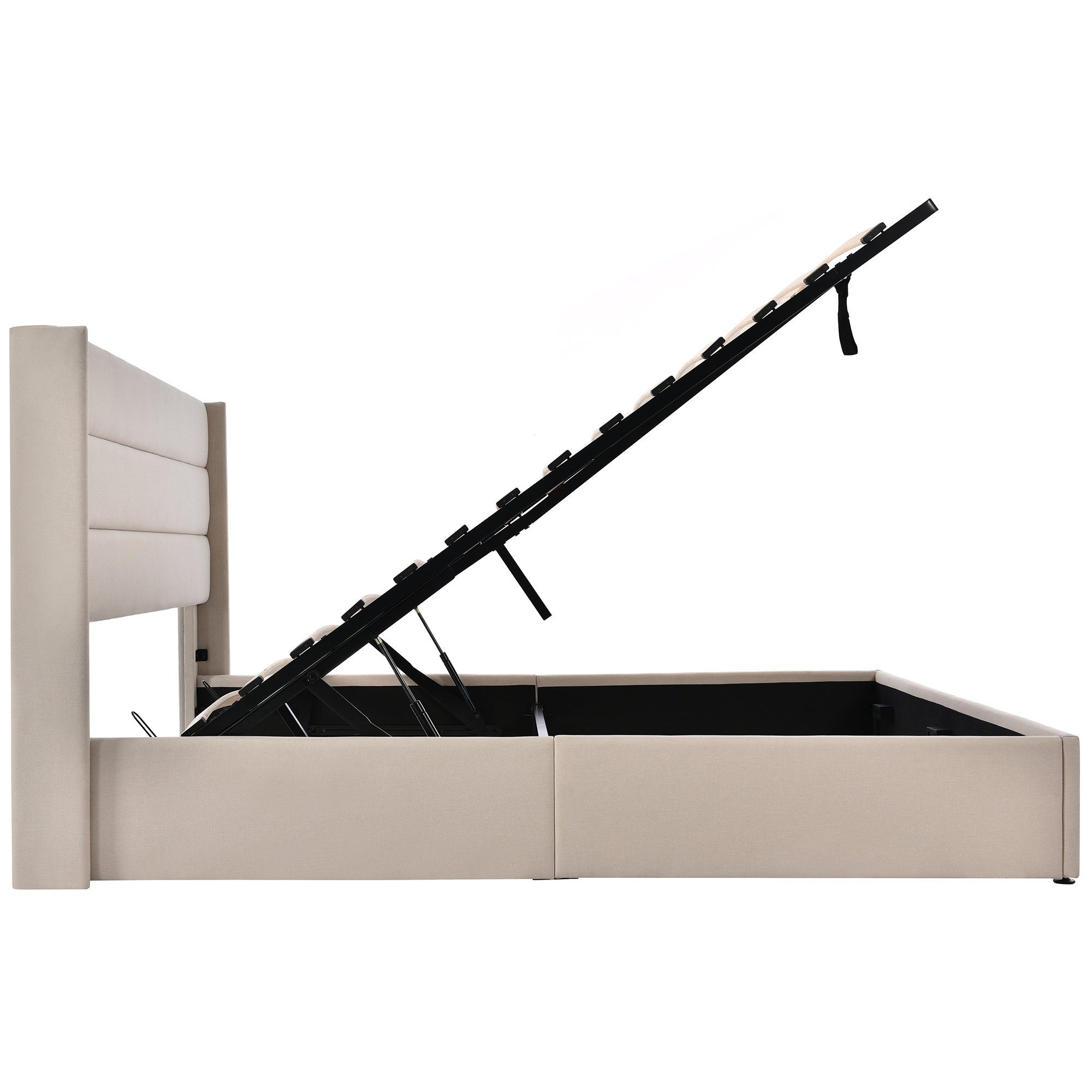 Boxspringbett (Funktionsbett, Doppelbett Hydraulisches Bett mit Lattenrost), Polsterbett Stauraumbett 180x200 cm, Lattenrost aus Holz, Leinen