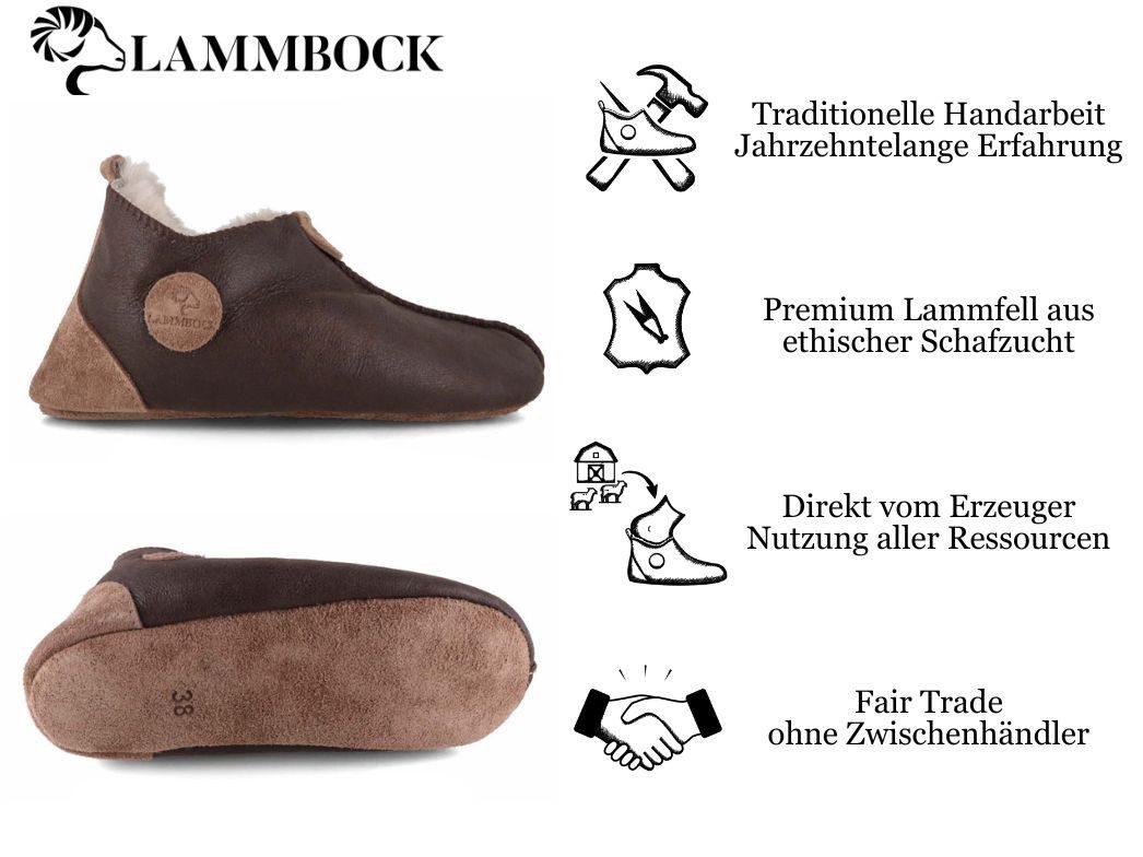 LAMMBOCK warme Lammfellhausschuhe Texel Hausschuh