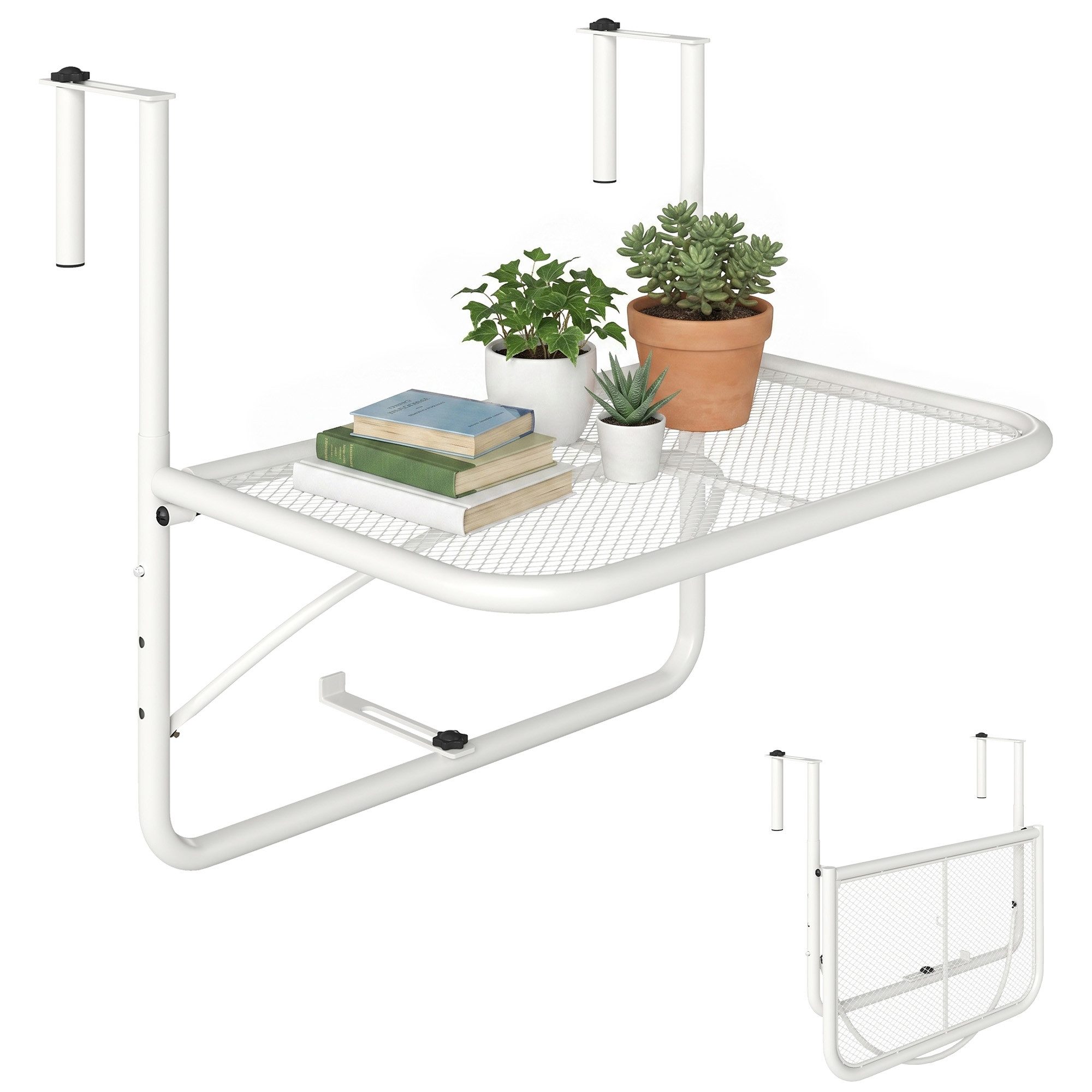Outsunny Balkonhängetisch höhenverstellbar viereckig Terrasse (Balkonmöbel, 1-St., Hängetisch), Metall Weiß 60 x 56 x 50 cm