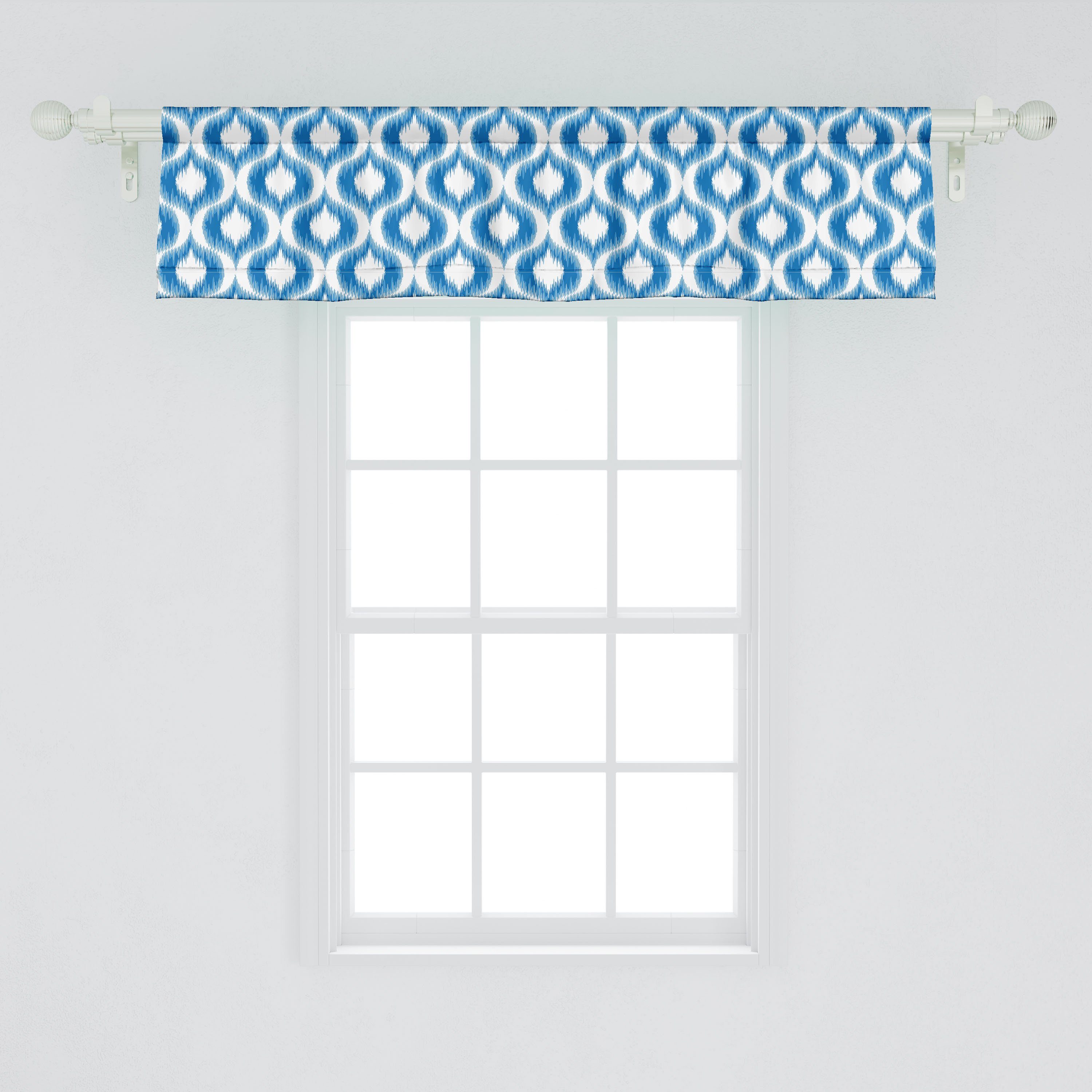 Scheibengardine Vorhang Volant für Dekor Weiss Blau Schlafzimmer Stangentasche, Motive mit Abakuhaus, Damast Verschwommen Küche Microfaser