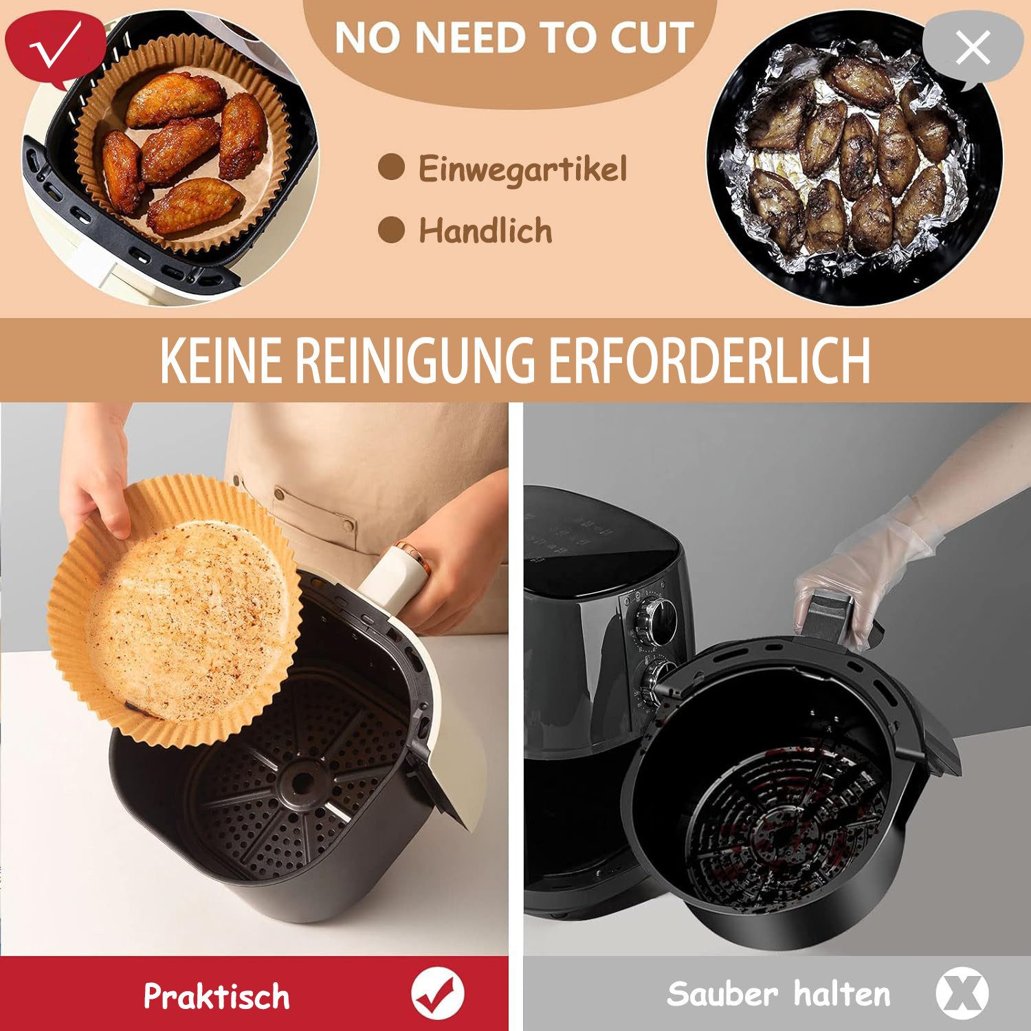 SinLaw Backpapier 100-Packungen Backpapier, Antihaft Einwegpapier Liner, Backzubehör, 20*4.5cm,Backpapier für Heißluftfritteuse,Absorbiert überschüssiges Öl