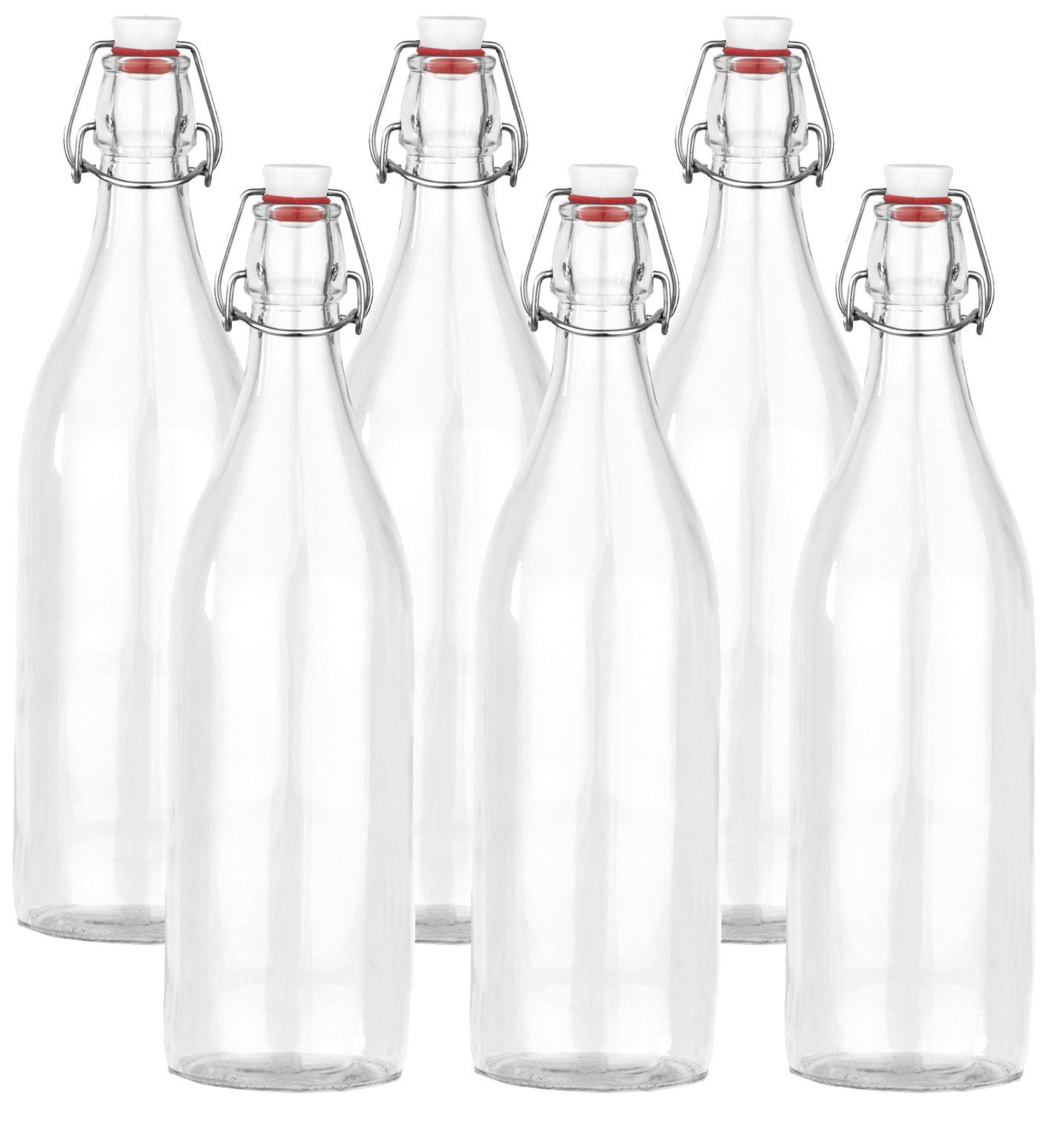Bormioli Rocco Trinkflasche 6er Set Bügelflaschen/Glasflaschen 1 Liter mit  Bügel−Verschluss und Gummiabdichtung − Ideal für Öl, Alkohol, Wasser und  Fermentierung