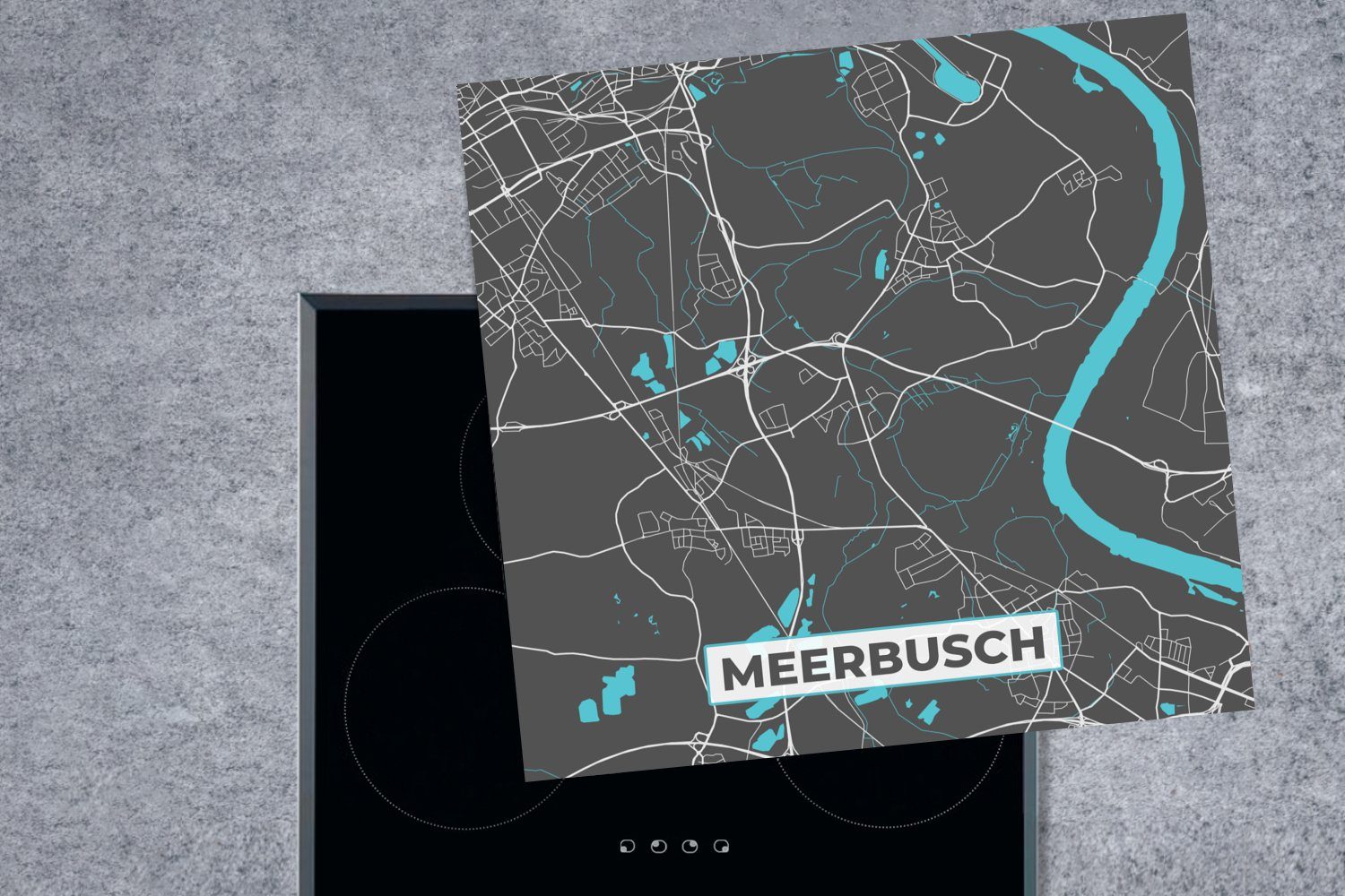 Deutschland, Karte Vinyl, Ceranfeldabdeckung, Arbeitsplatte cm, - für - (1 78x78 Herdblende-/Abdeckplatte - MuchoWow tlg), Blau - küche Stadtplan Meerbusch
