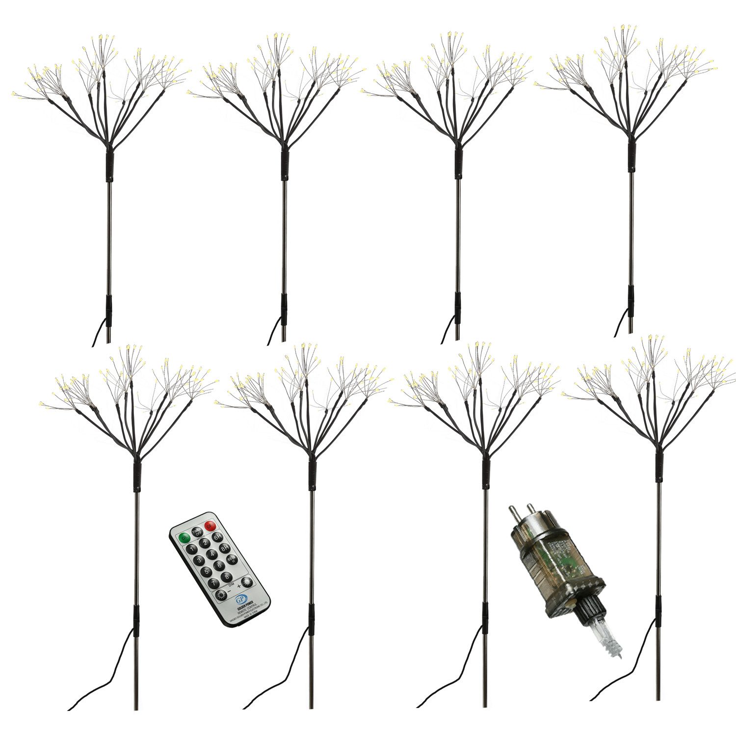 MARELIDA LED Gartenleuchte LED Gartenstecker Feuerwerk Firework Fernb.Leuchtstäbe 8er Set schwarz, LED Classic, warmweiß (2100K bis 3000K)