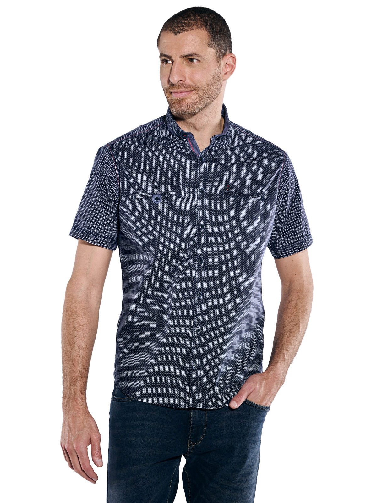 Engbers Kurzarmhemd engbers Herren Kurzarm-Hemd gemustert, Marineblau günstig online kaufen