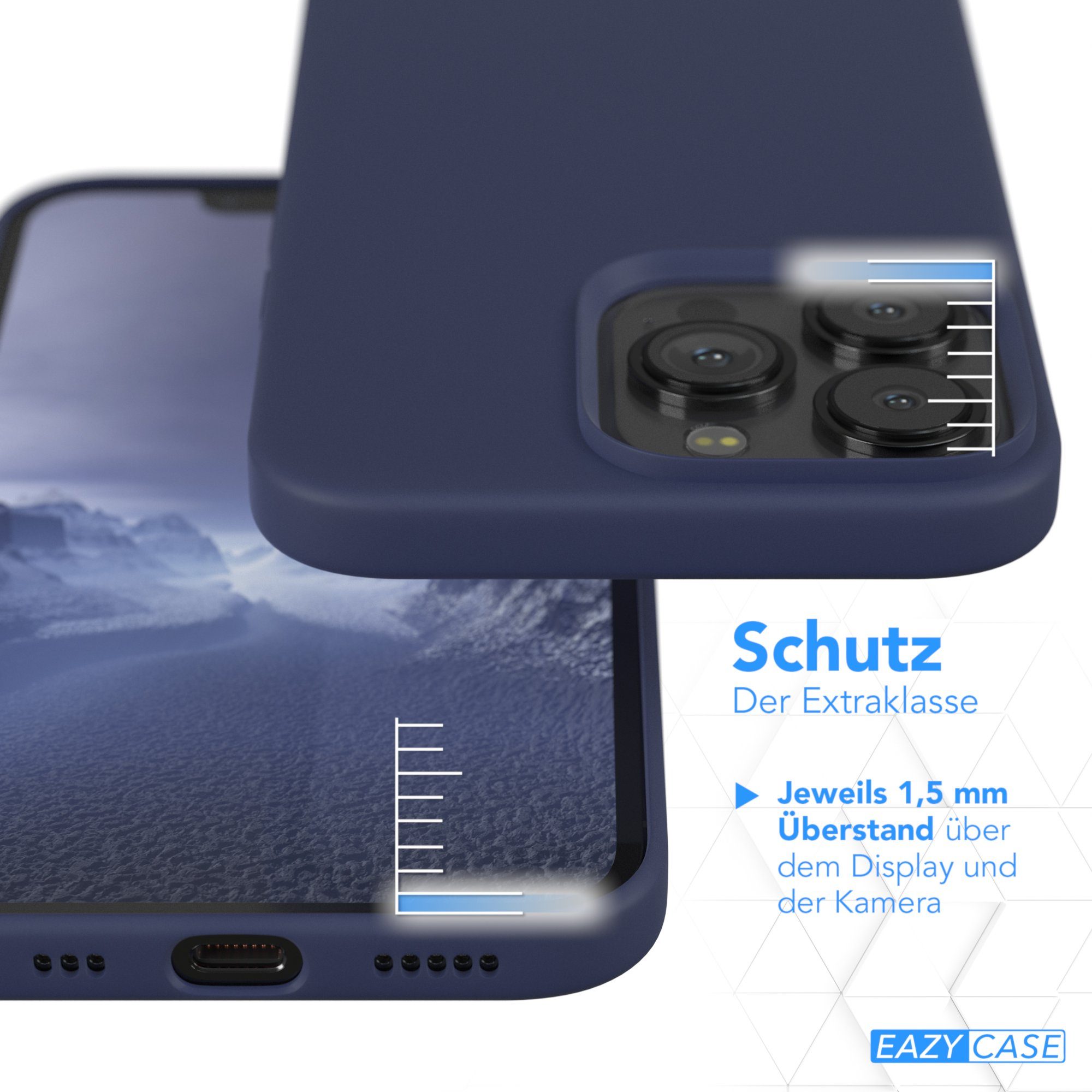 EAZY CASE Handyhülle Premium Silikon Case für Apple iPhone 13 Pro 6,1 Zoll, Handy Softcase Hülle Silikon mit Displayschutz Case Blau / Nachtblau