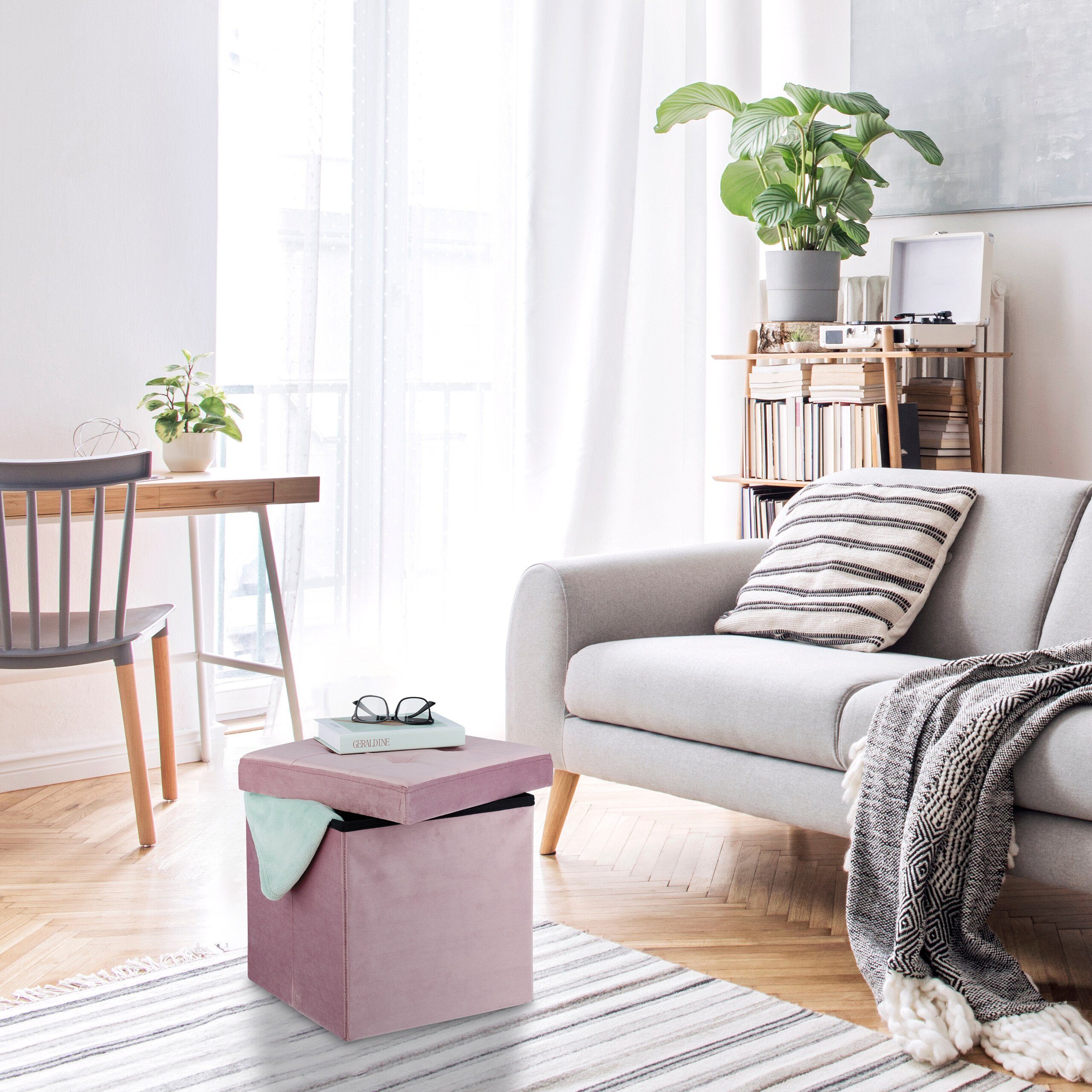 relaxdays Stauraumhocker Rosa Hocker aus Samt günstig online kaufen