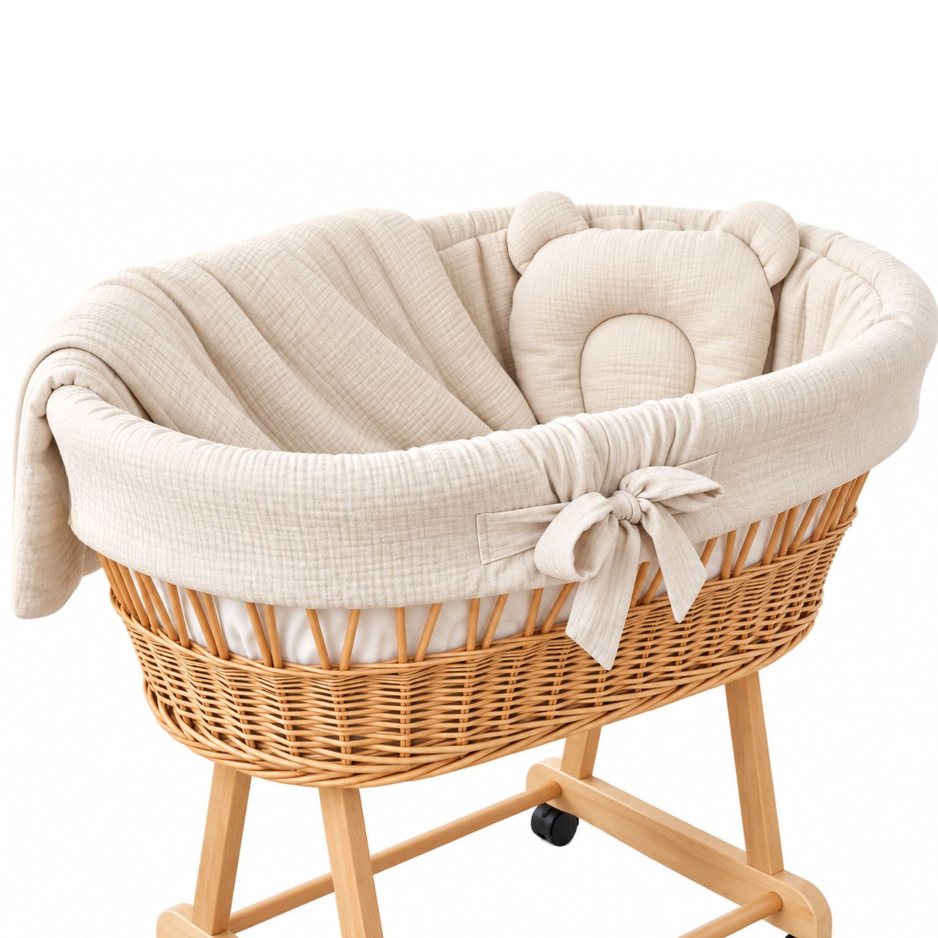 Babymajawelt Babybettwäsche Stubenwagen Bettwäsche Set 4tlg. Musselin Bett Set, Musselin, 4 teilig, Made in EU, Besonders Weich, Reine Baumwolle, Ohne Himmel