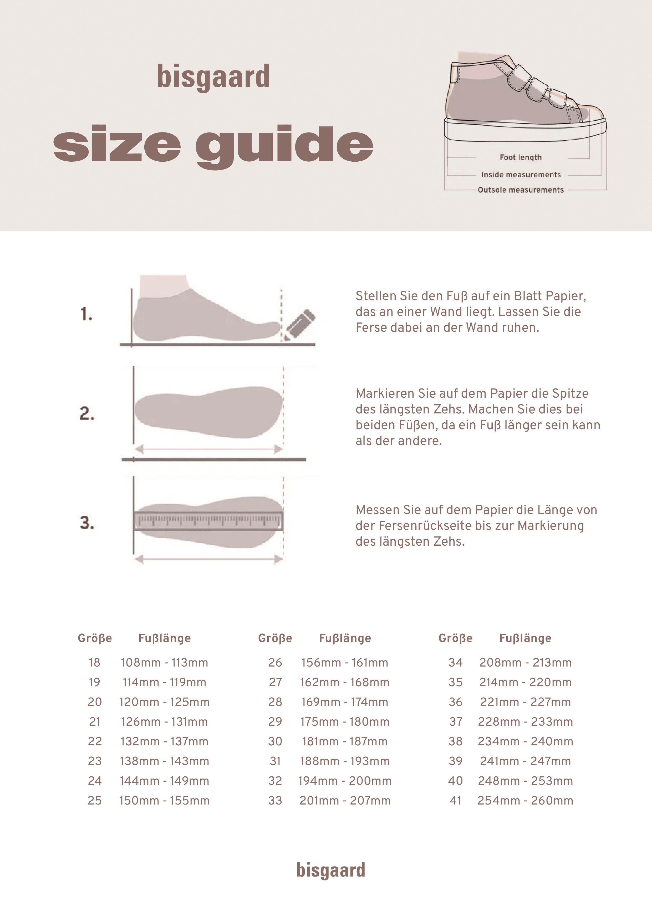 Bisgaard ellis tex Winterstiefel Klettschuh mit TEX-Membrane, Größenschablone zum Download