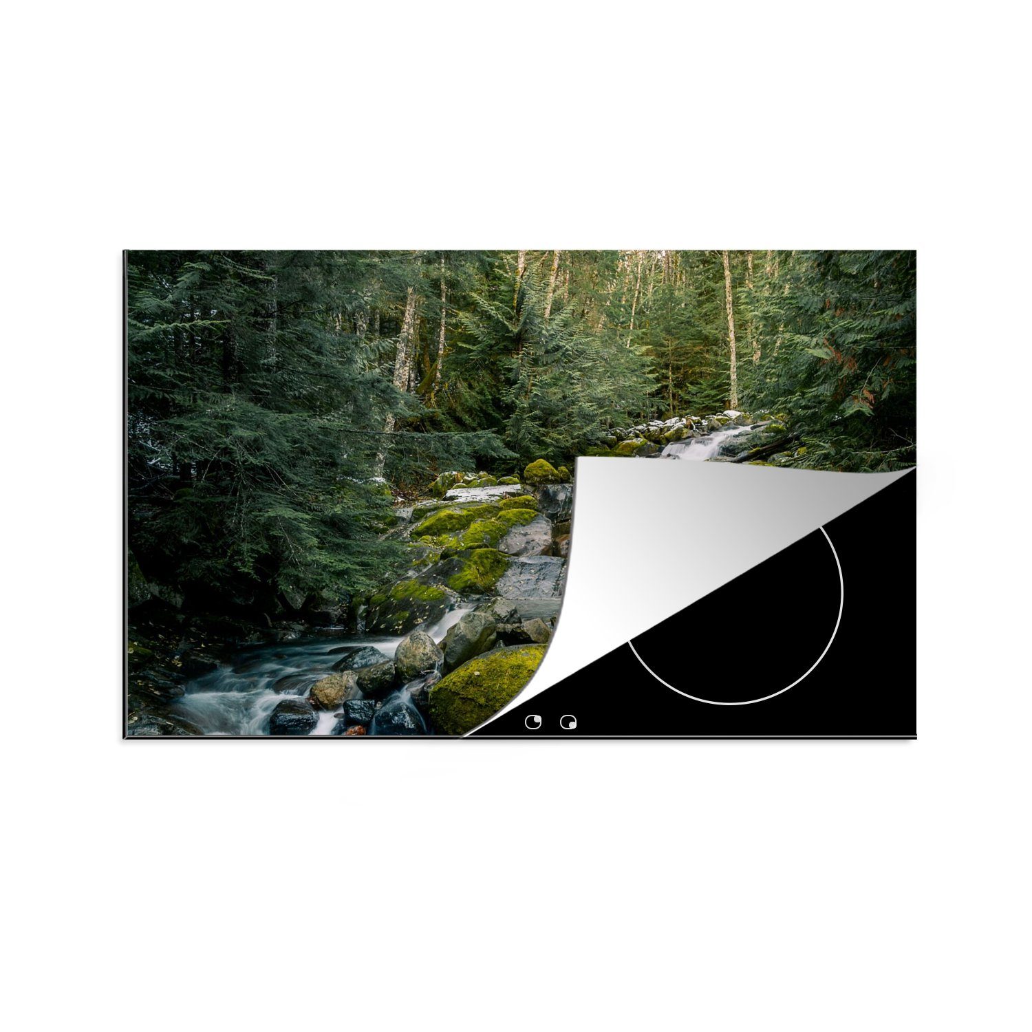 MuchoWow Herdblende-/Abdeckplatte Natur küche, - Ceranfeldabdeckung 80x52 Wasserfall (1 die tlg), Vinyl, für Herbst, - cm, - Induktionskochfeld Schutz Bäume
