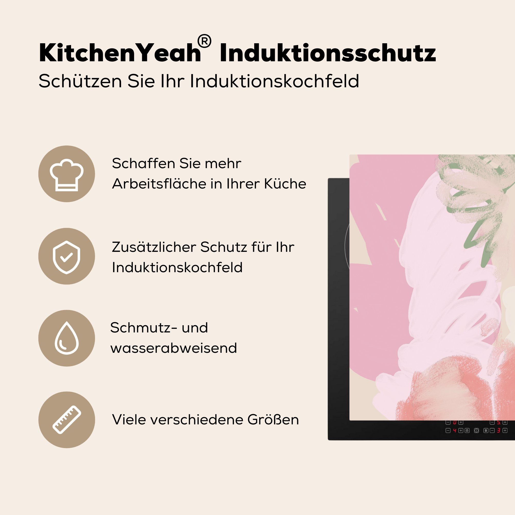 cm, (1 - Vinyl, Mobile Rosa Herdblende-/Abdeckplatte - Arbeitsfläche nutzbar, Ceranfeldabdeckung - Modern, Abstrakt MuchoWow tlg), 60x52 Kunst