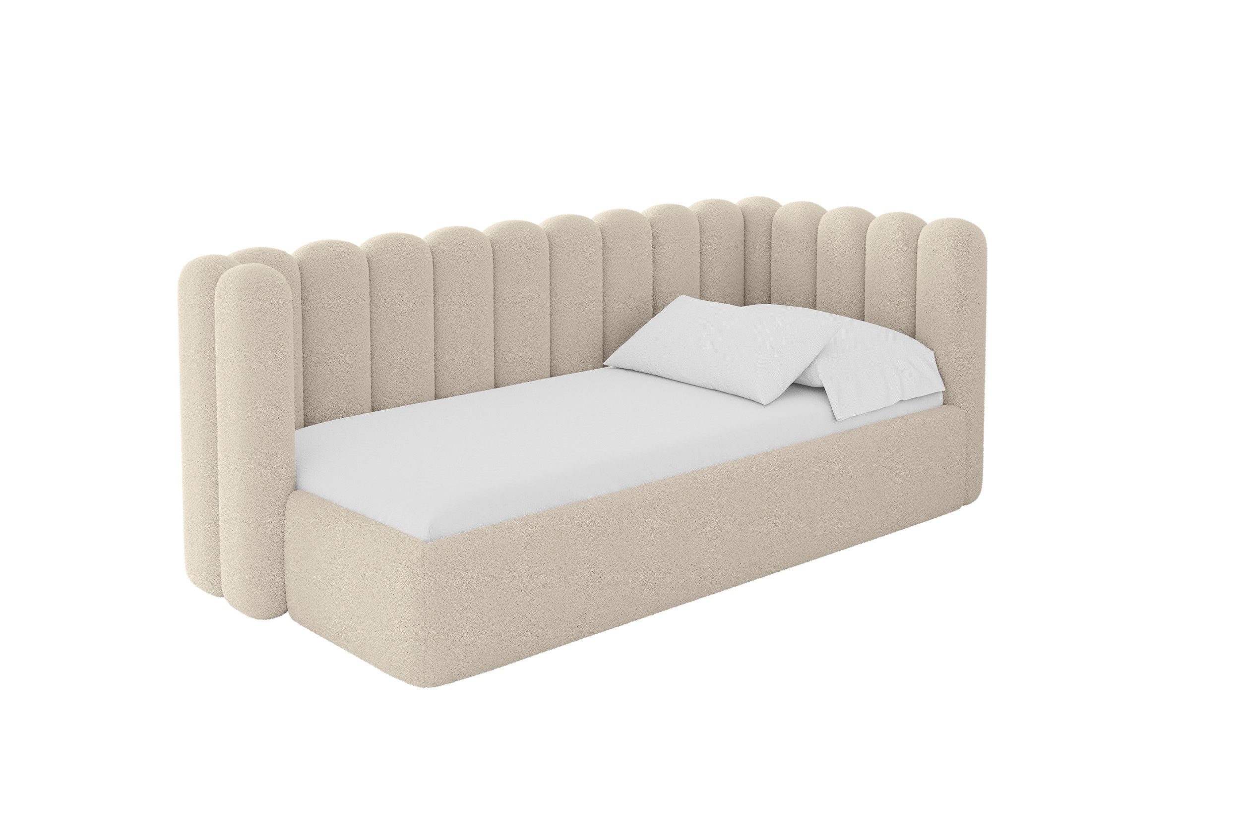 ALTDECOR Jugendbett HUGY (Jugendbett mit Bettkasten und Lattenrost, Polsterbett ohne Matratze), Einzelbett mit Stauraum, Bett mit Kopfteil