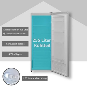 Telefunken Kühlschrank KTFK265FS2, 144 cm hoch, 54 cm breit, Großer Standkühlschrank ohne Gefrierfach, 255 L Gesamt-Nutzinhalt