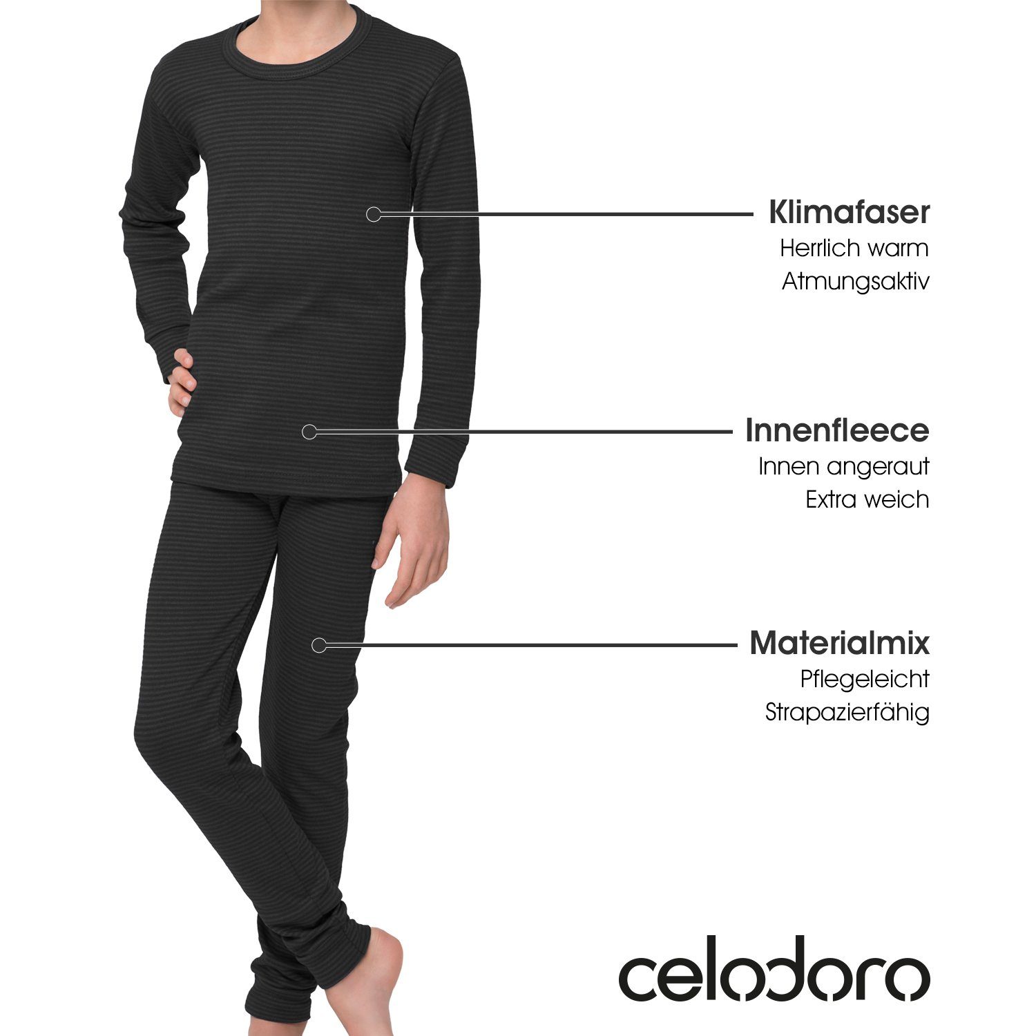 celodoro Funktionshose Kinder Thermowäsche-Set Ringel-Optik Warm und atmungsaktiv – Bild 3 von 4