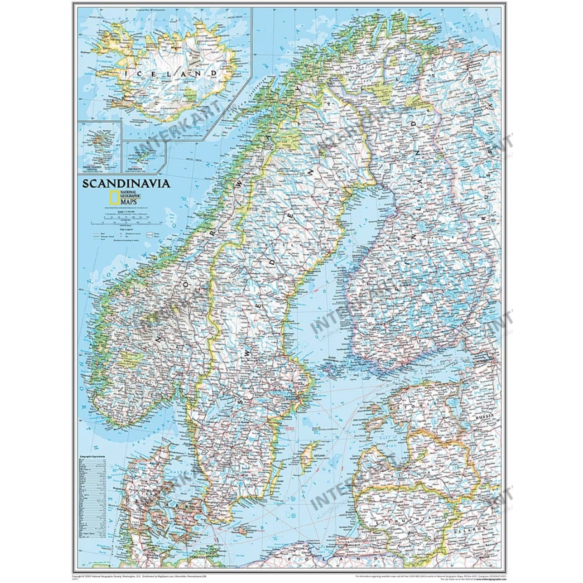 NATIONAL GEOGRAPHIC Wandbild National Geographic Regional-Karte Skandinavien (58 x 76 cm)