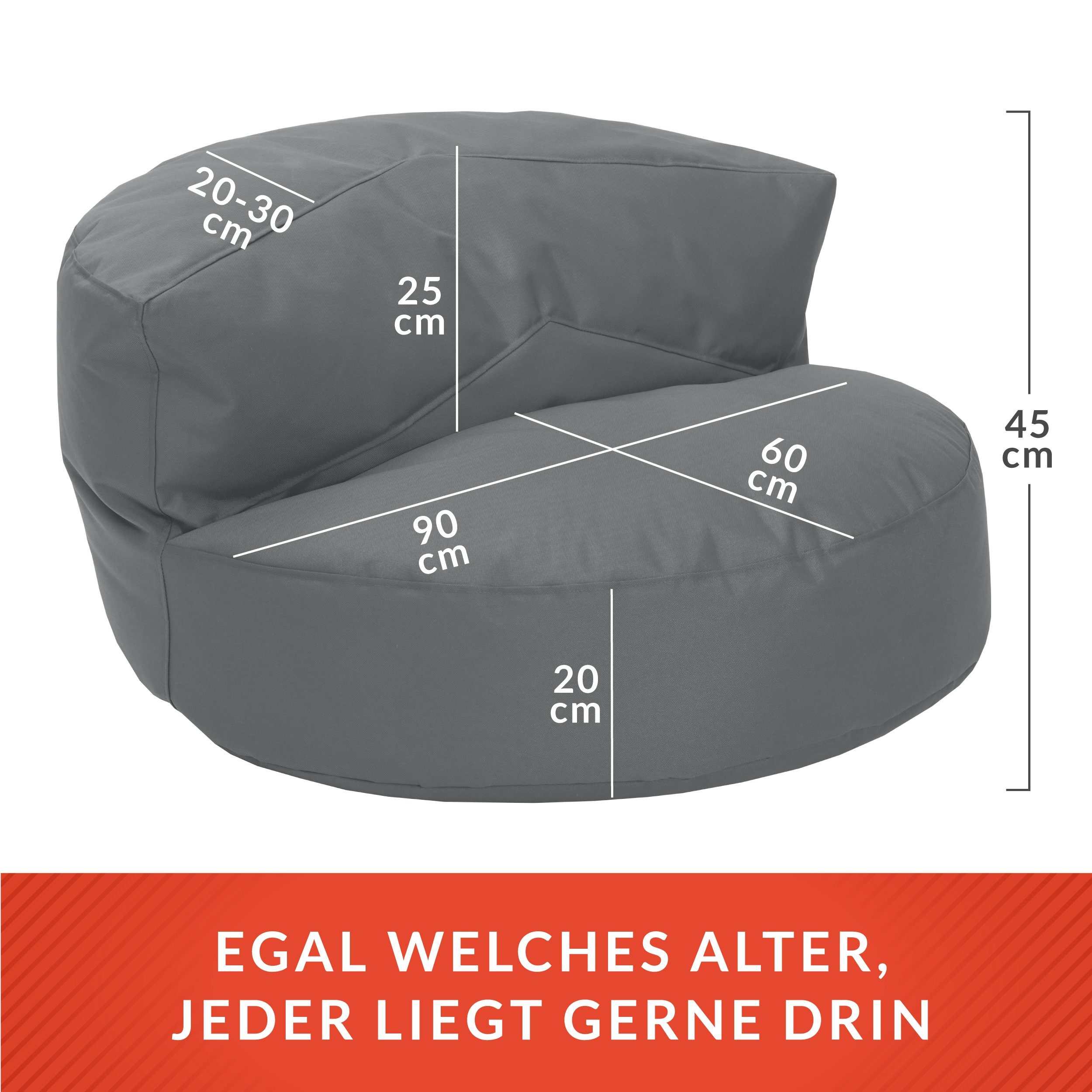 Indoor & Grau Green Perlen Sitzmöglichkeit Bean (mit & abwaschbarer Rückenlehne Couch Sofa Gartenliege Sitzsack Outdoor Füllung mit Rückenlehne, wasserabweisender Bezug), mit EPS