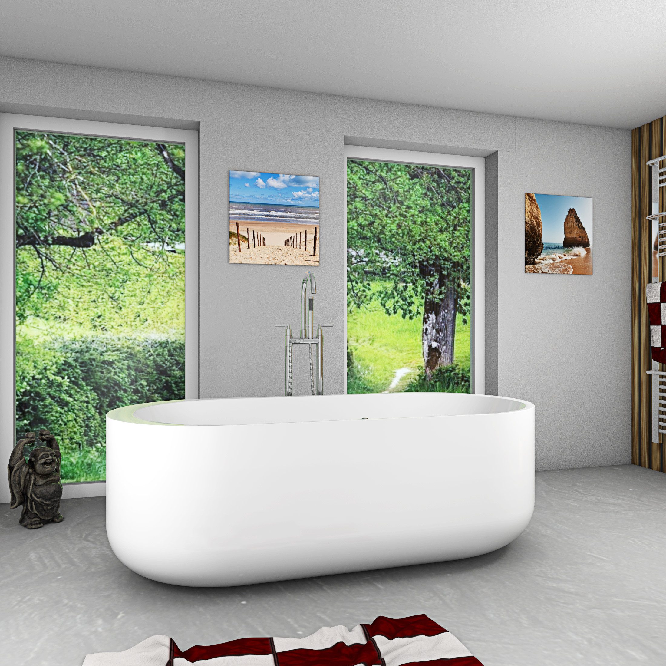 AcquaVapore Whirlpool-Badewanne Freistehende Badewanne Whirlpool F16 170x80 Luftmassage Armatur AF03, (1-tlg), mit Ablaufgarnitur