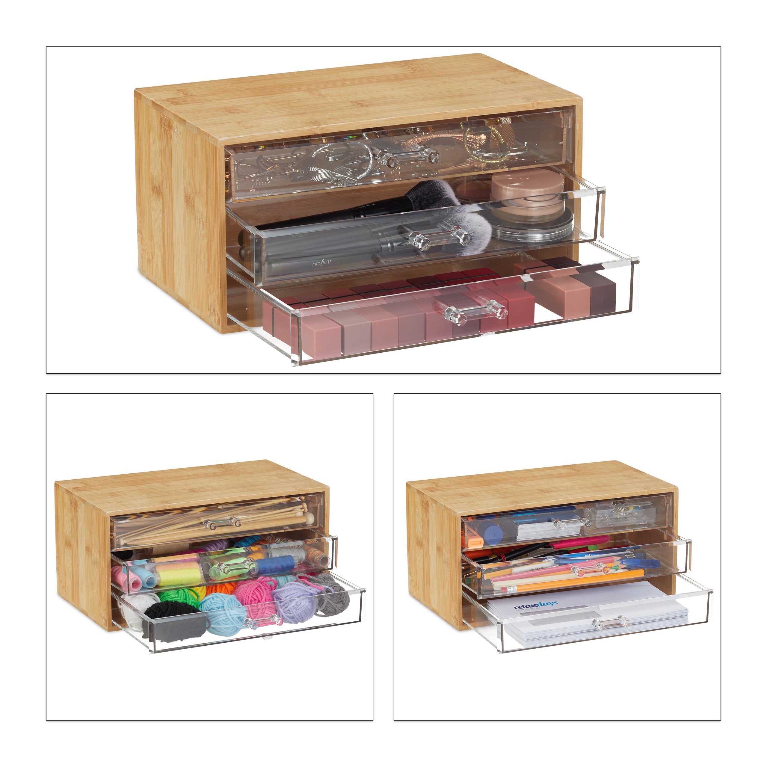 relaxdays Make-Up Organizer Kosmetik Organizer 3 Schubladen