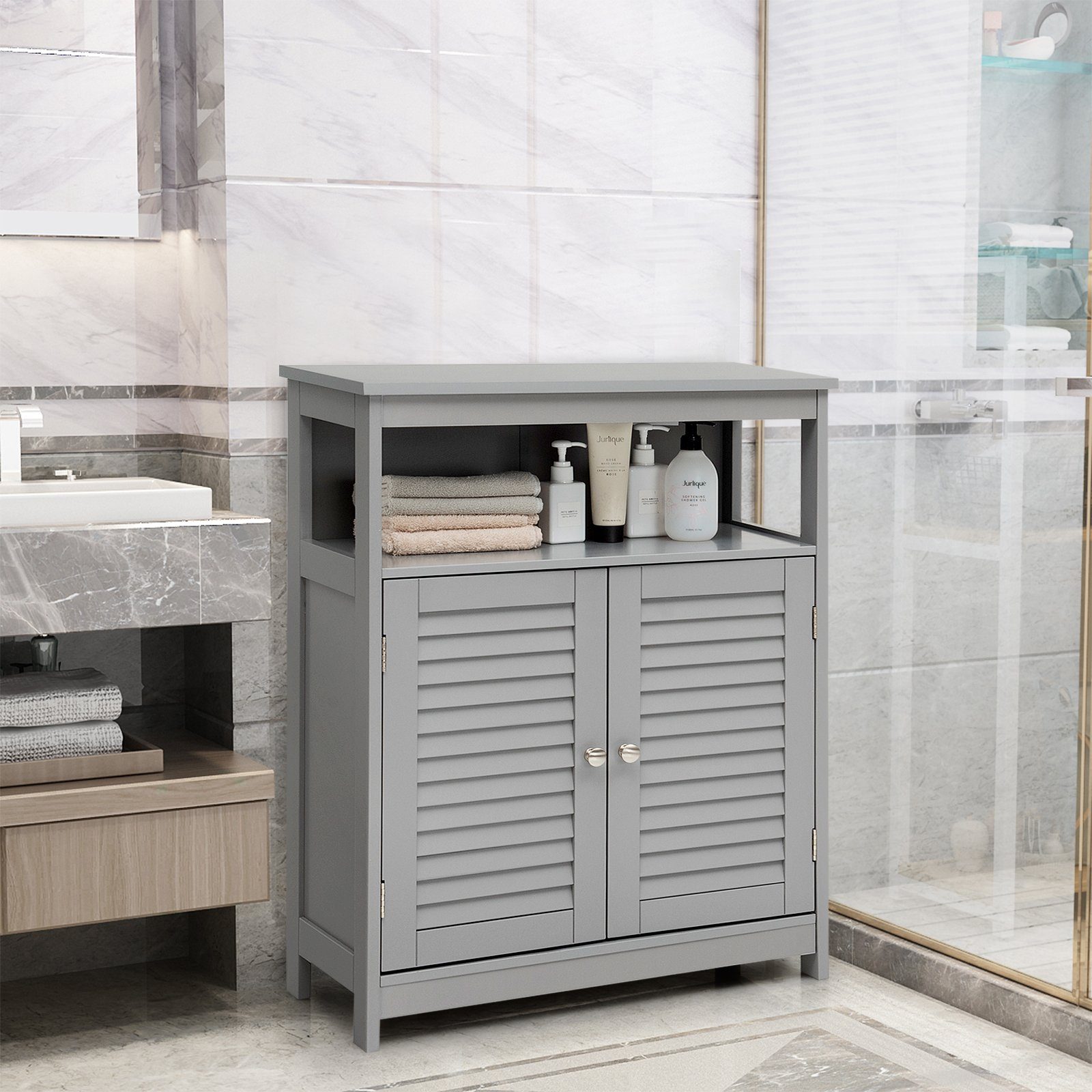COSTWAY Badkommode, Badezimmerschrank, 2 Schubladen, weiß
