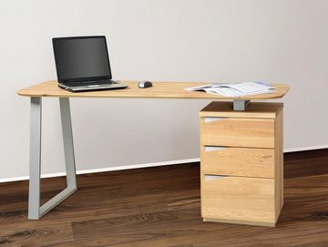 Moebel-Eins Schreibtisch, MORI Schreibtisch, Material Teilmassiv, Asteiche furniert mit Metallgestell