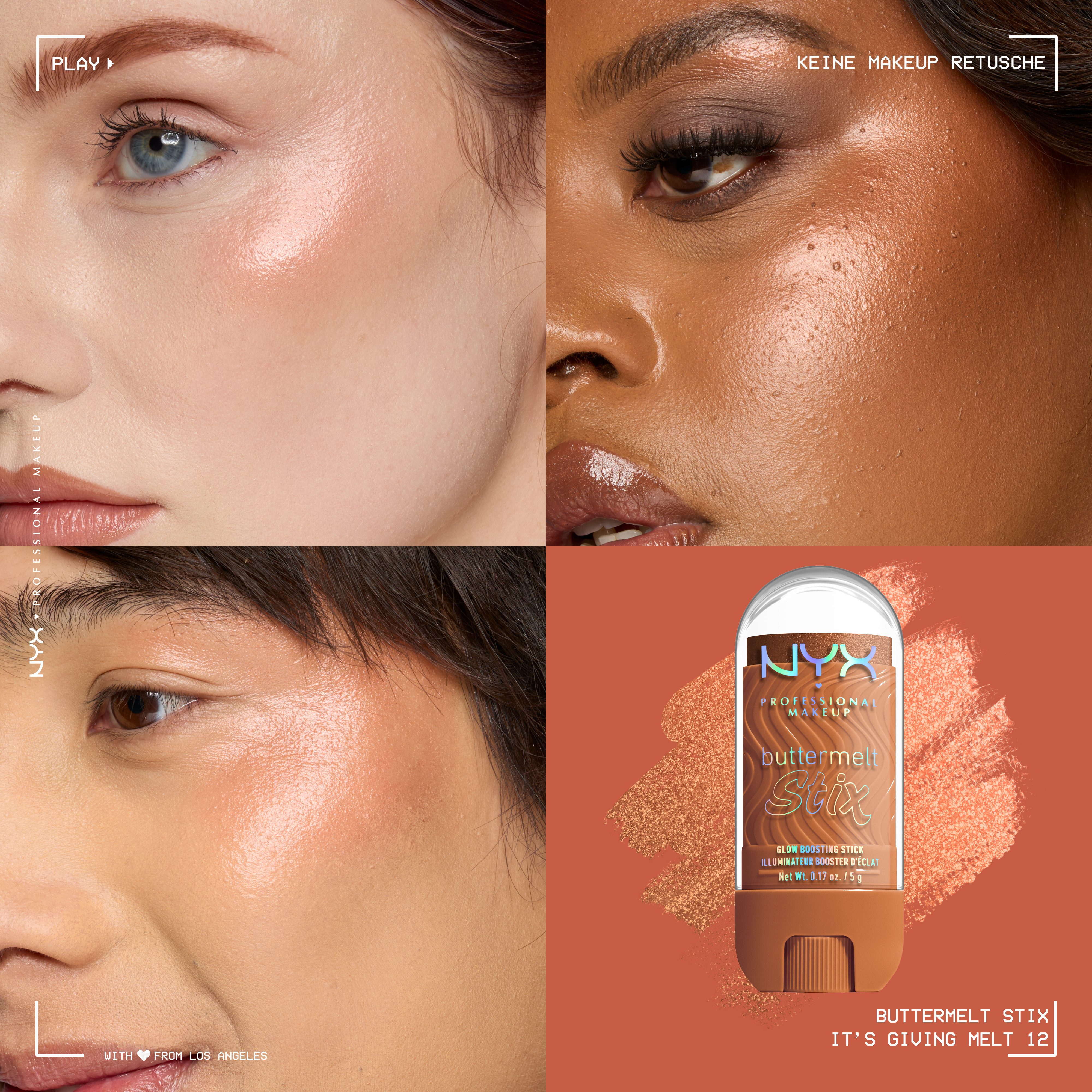 NYX PROFESSIONAL MAKEUP Highlighter BUTTERMELT STIX GLOW BOOSTING HIGHLIGHTER STICK, mit Cupuaçu- und Kokosnussbutter, für einen ultimativen Glow