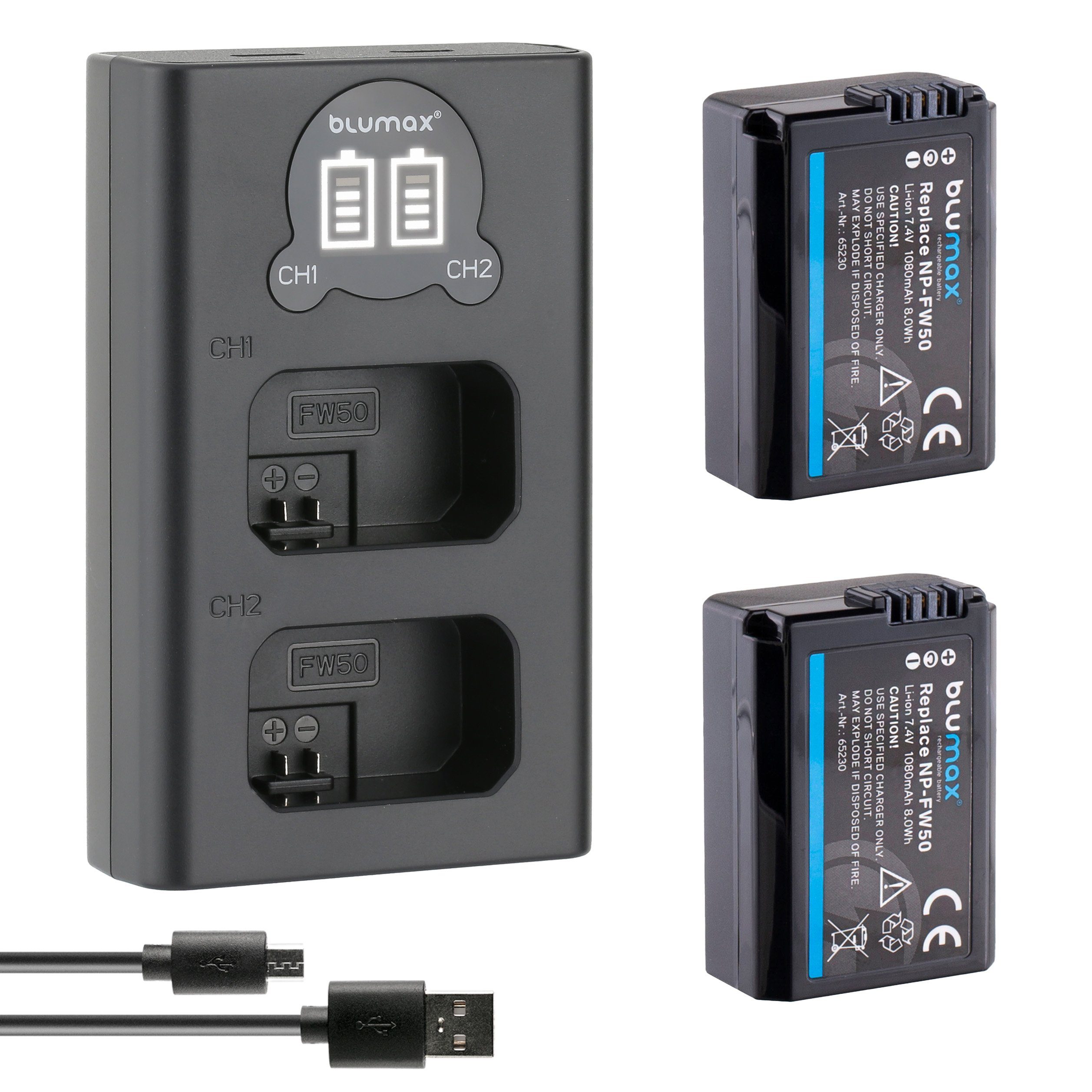 Blumax Set mit Lader für Sony NP-FW50 1080 mAh (7,4V) Kamera-Akku