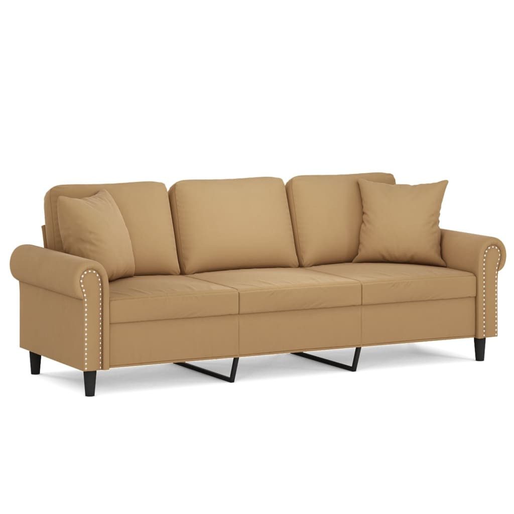 vidaXL Sofa, 3-Sitzer-Sofa mit Zierkissen Braun 180 cm Samt