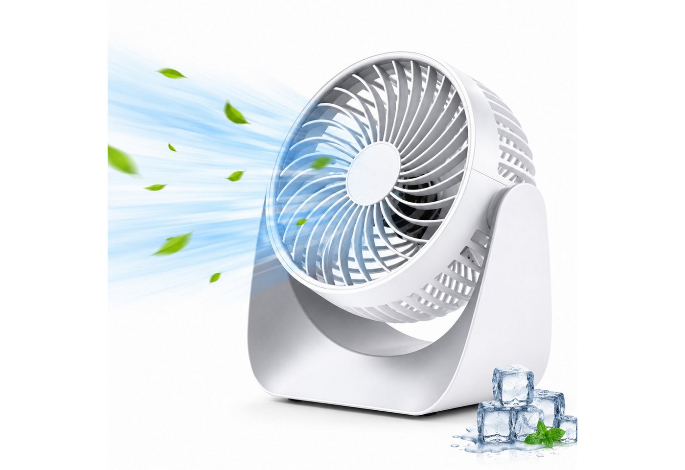 MOPUEA Tischturmventilator Tischventilator Akku Leise Mini Ventilator Weiss 3 Stufen USB, Tischventilator 3 Windstufen Standventilator Luftzirkulation