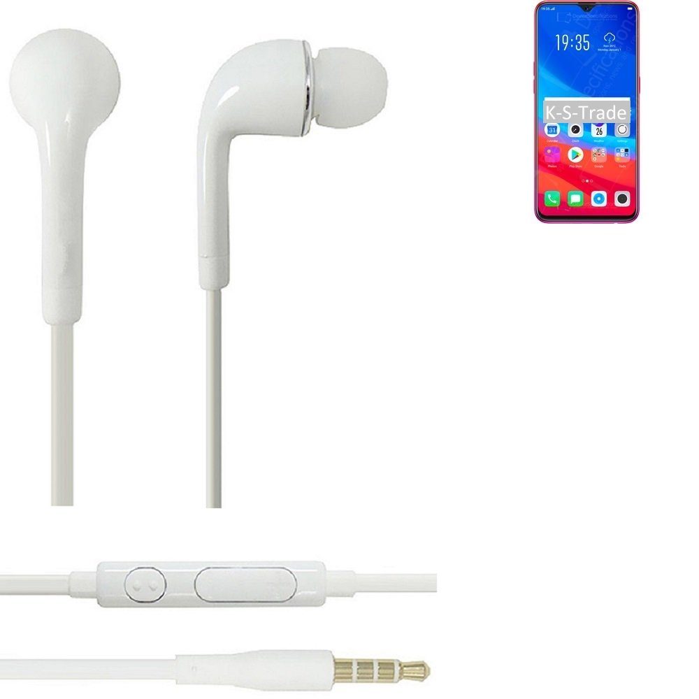 K-S-Trade für Oppo F9 In-Ear-Kopfhörer (Kopfhörer Headset mit Mikrofon u Lautstärkeregler weiß 3,5mm)