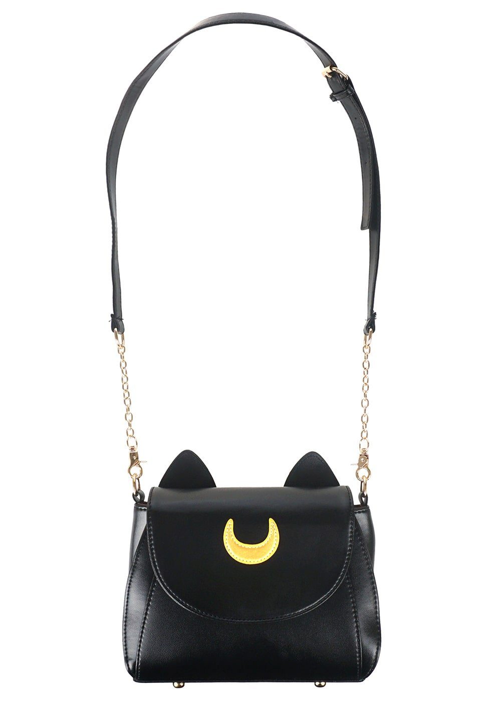 GalaxyCat Umhängetasche Luna & Artemis Handtasche mit Katzenohren für Sailor Moon Fans, Schwa, Luna Handtasche mit Katzenohren Schwarz