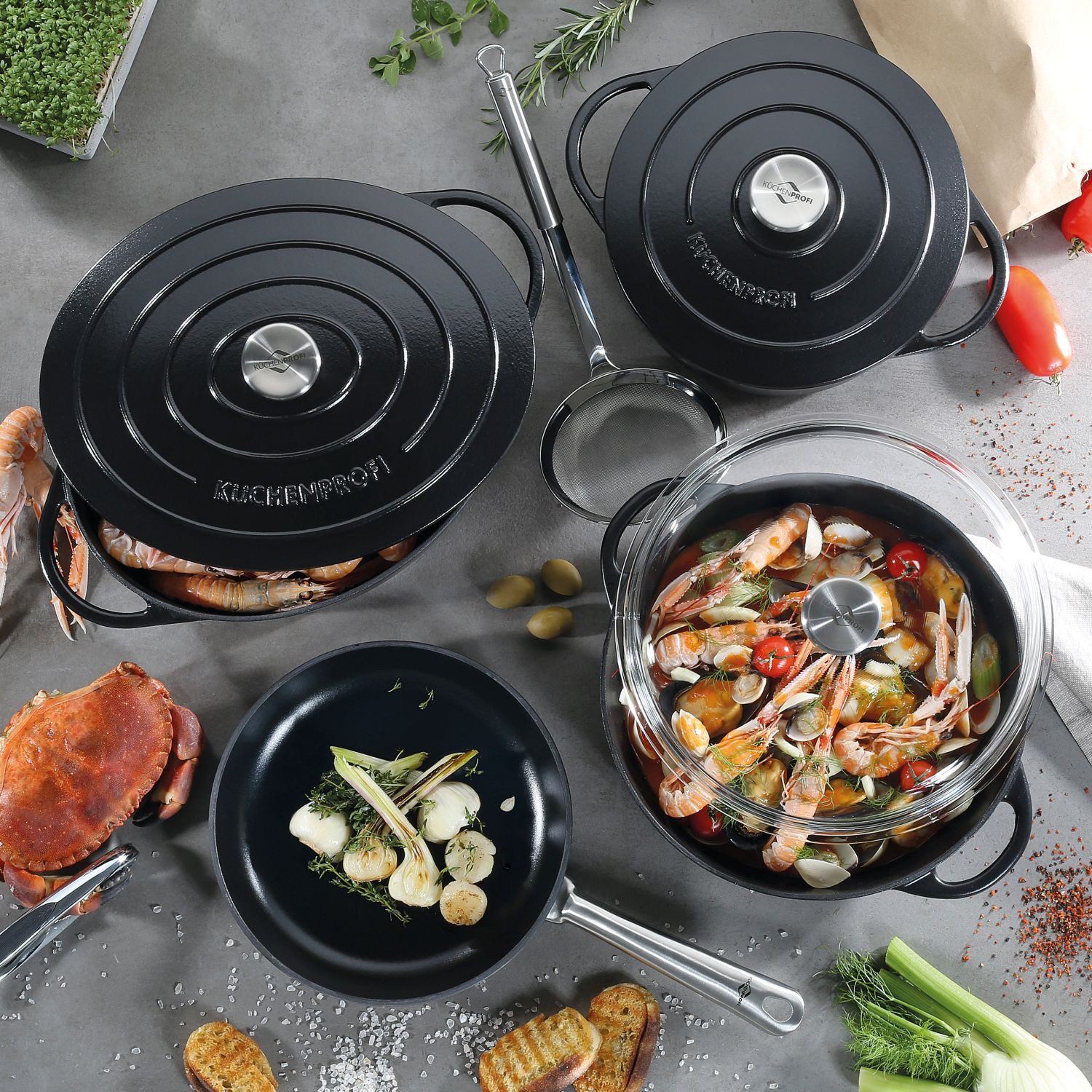 Küchenprofi Bräter Provence Bratentopf Rund Schwarz 24 cm, Gusseisen