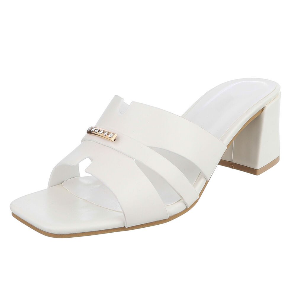 Ital-Design Damen Sandale mit Blockabsatz und Schmuckdetail Pantolette (91970768) Blockabsatz Sandalen & Sandaletten in Weiß