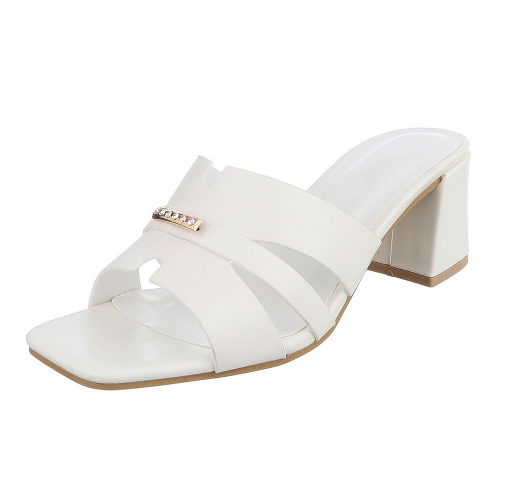 Ital-Design Damen Sandale mit Blockabsatz und Schmuckdetail Pantolette (91970764) Blockabsatz Sandalen & Sandaletten in Weiß