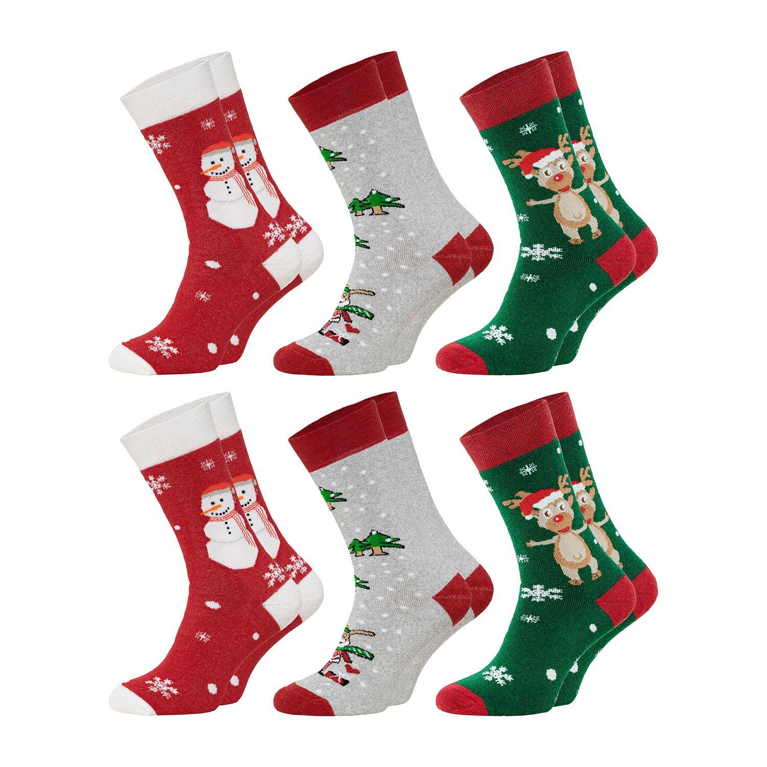 Chili Lifestyle Thermosocken XMAS Wintersocken für Damen und Herren aus Baumwolle Weihnachten (Multipack, 6-Paar, 3 verschiedene Motive) Weichbund ohne Gummidruck