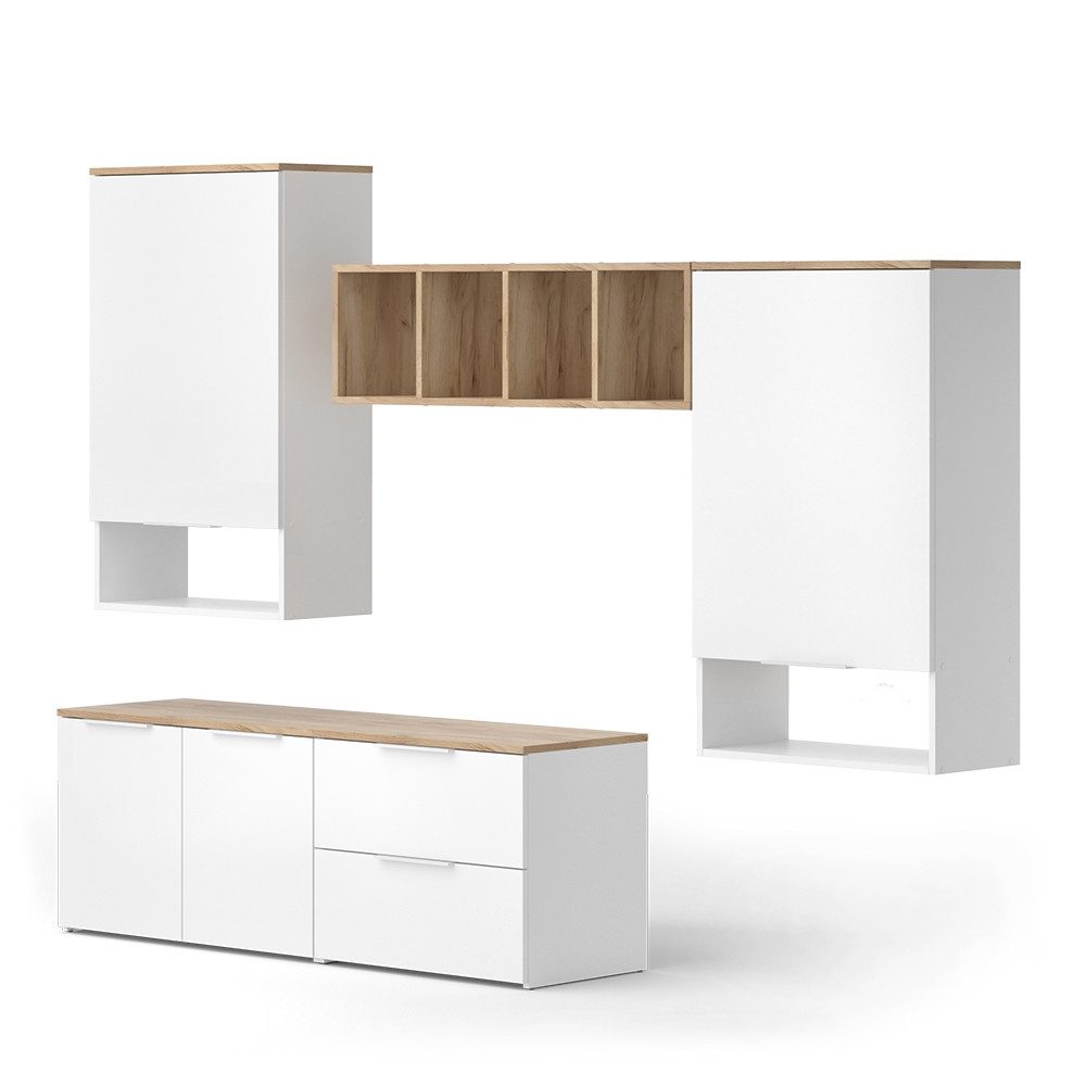 Vicco Wohnwand Wido, Weiß/Sonoma, 5 Teile, (5-St)