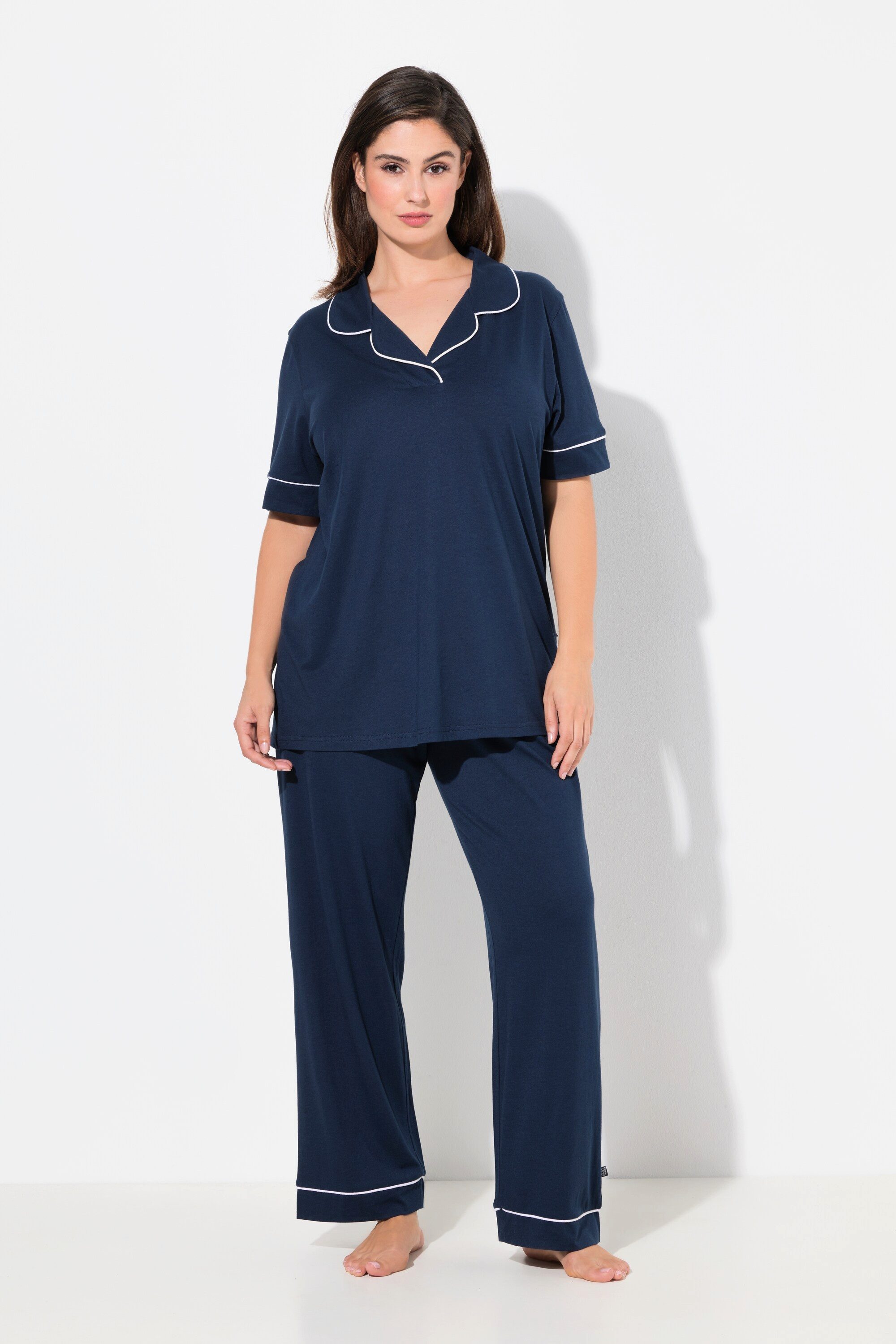 Pyjama Pyjama Zierpaspeln Reverskragen Halbarm