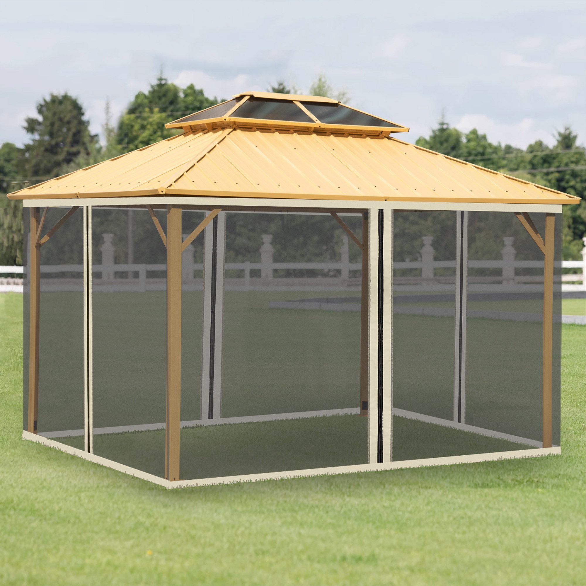 Outsunny Moskitonetz für 3x4 Pavillon 4 Seitenteile, Fliegennetz mit Haken, Reißverschluss (Pavillon, 1 St., Fliegennetz), für Garten, Balkon, Schwarz