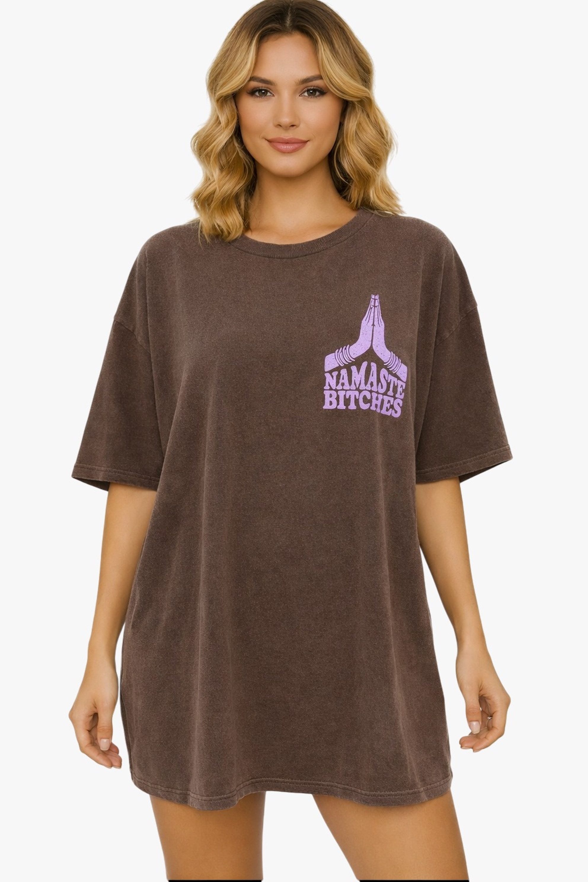 Worldclassca T-Shirt Worldclassca Oversized NAMASTE Print T-Shirt lang Sommer Oberteil